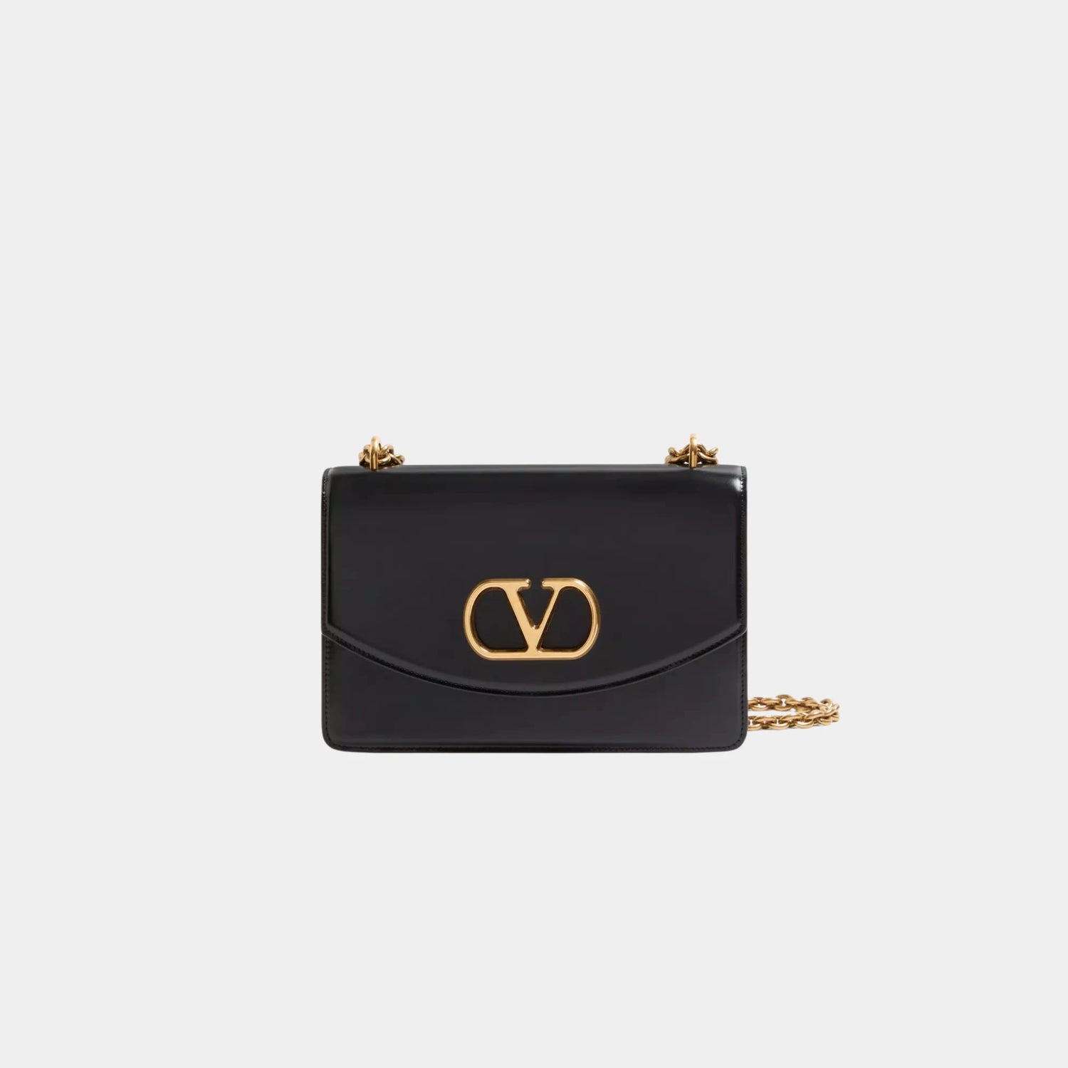 Valentino Vain Shoulder Bag in Shiny Calfskin, Black, Front