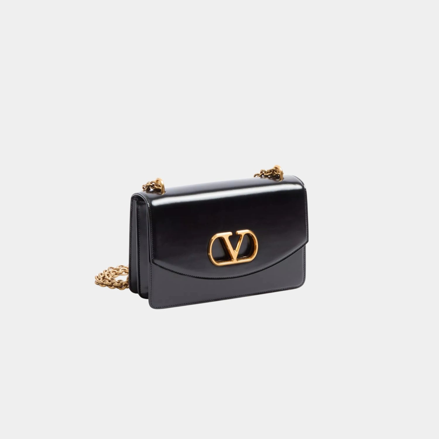 Valentino Vain Shoulder Bag in Shiny Calfskin, Black, Side