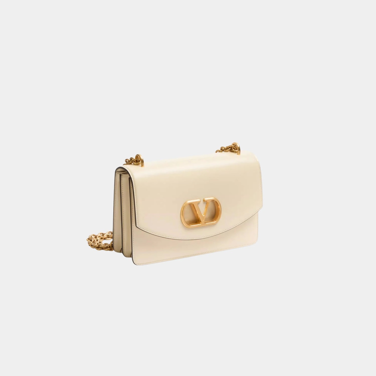 Valentino Vain Shoulder Bag in Shiny Calfskin, Butter, Side