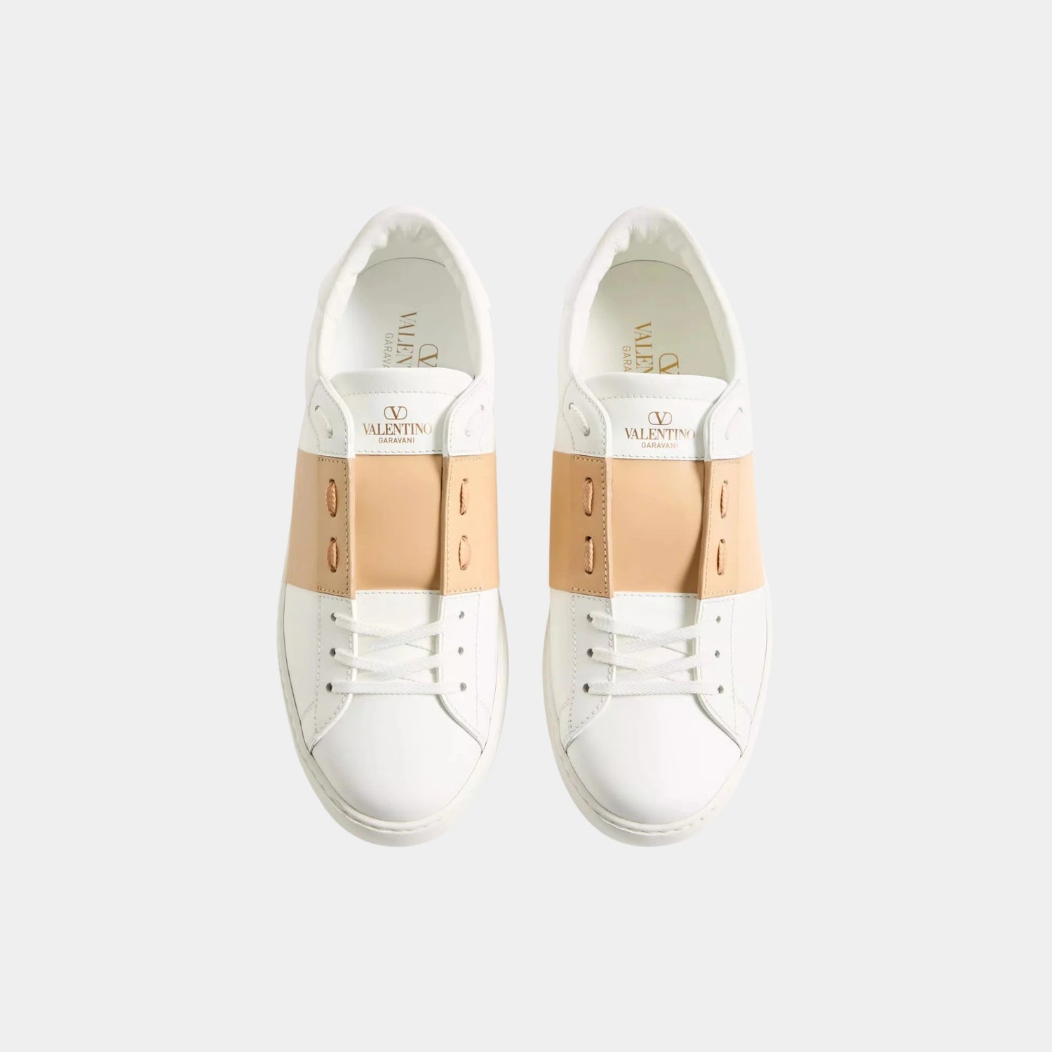 Valentino Open Sneaker in Calfskin, Beige, Top