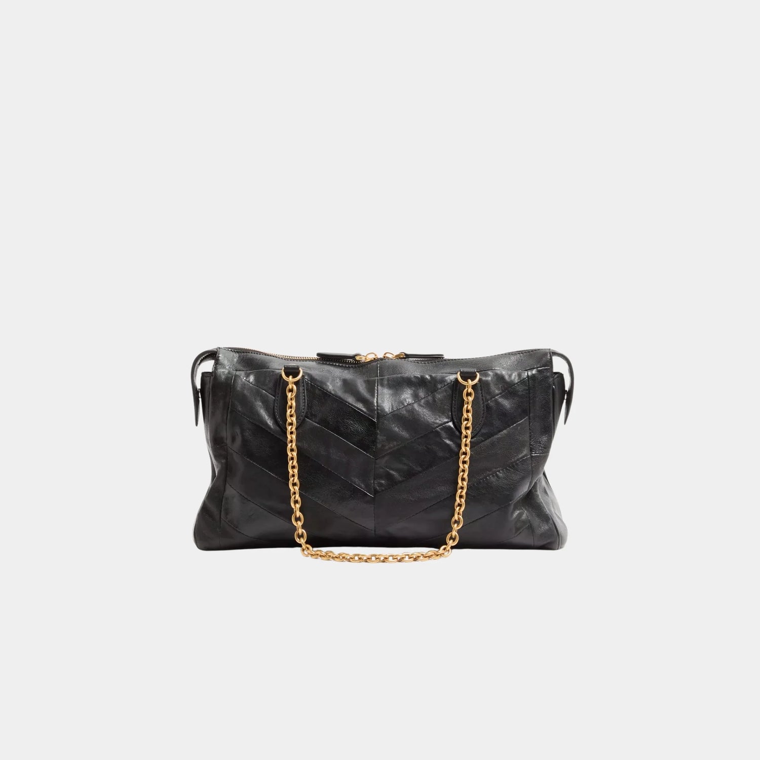 Valentino Garavani Panthea Shoulder Bag in Chevron Nappa Leather, Black, Back