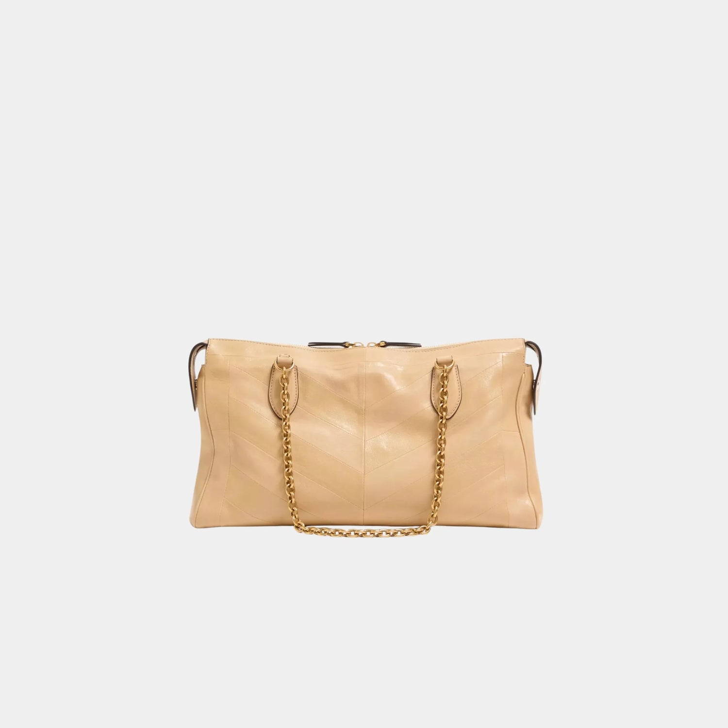 Valentino Garavani Panthea Shoulder Bag in Chevron Nappa Leather, Gold Beige, Back
