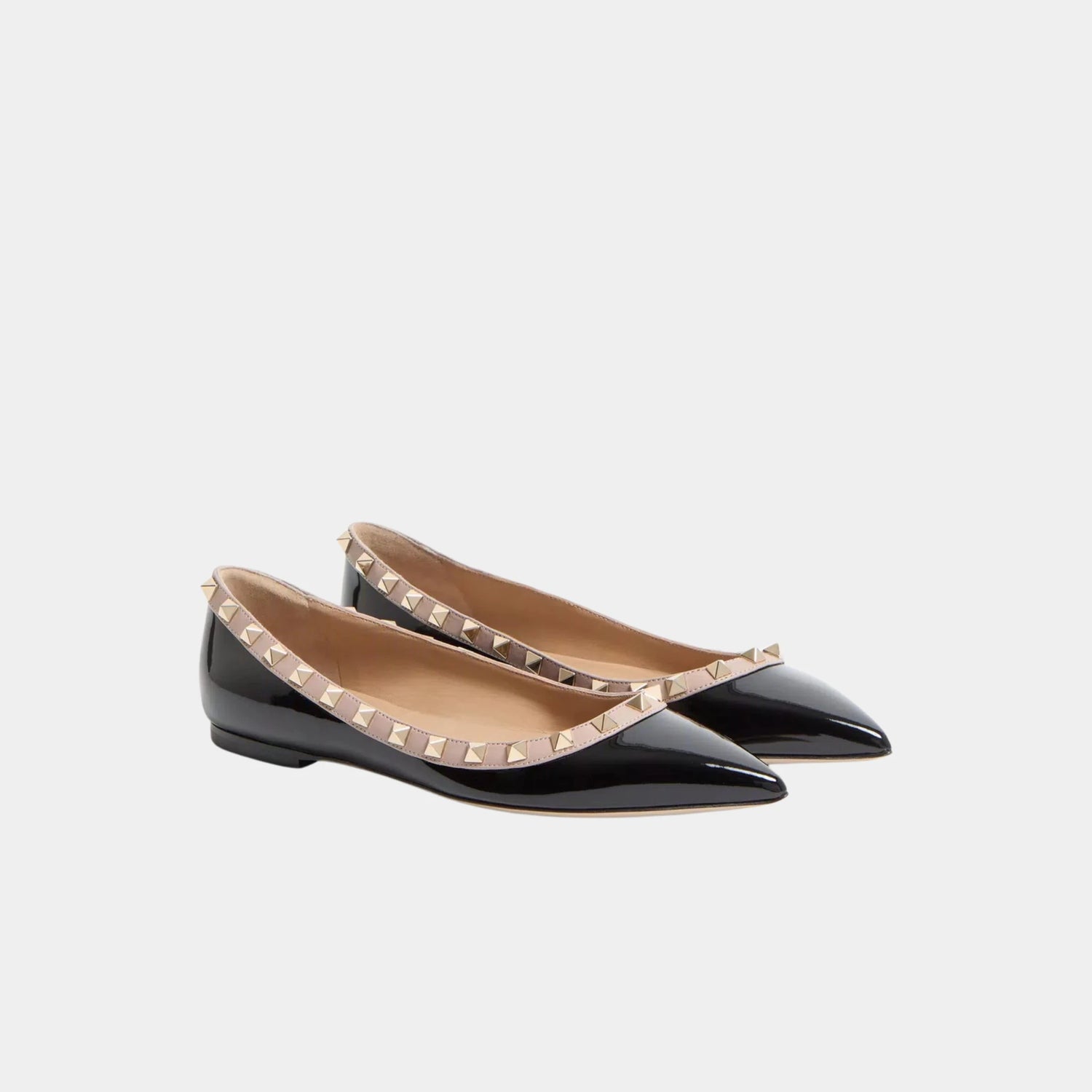 Valentino Patent Rockstud Ballet Flat, Black, Front