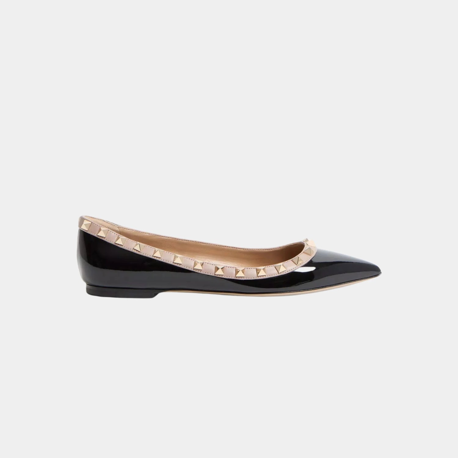 Valentino Patent Rockstud Ballet Flat, Black, Side