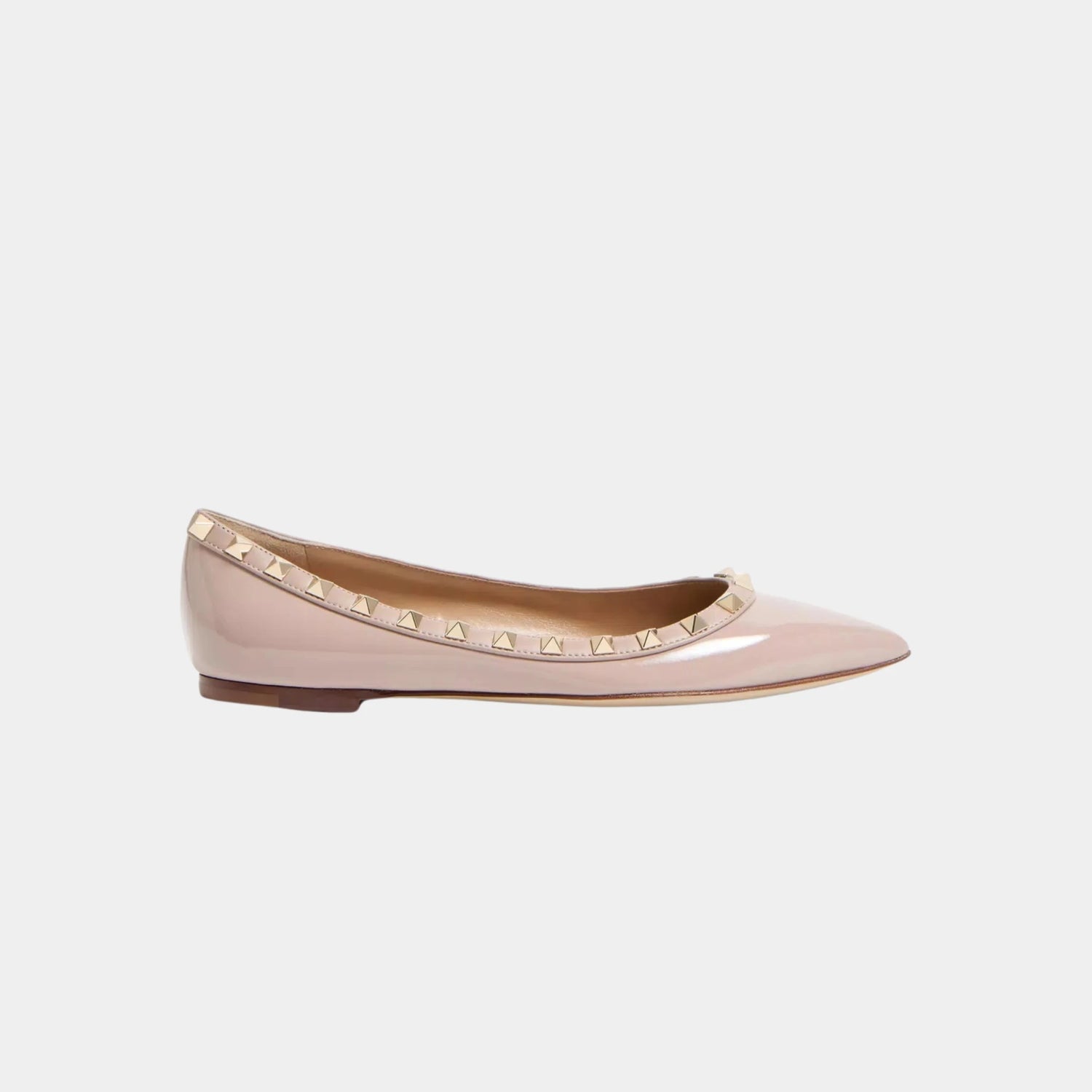 Valentino Patent Rockstud Ballet Flat, Poudre, Side