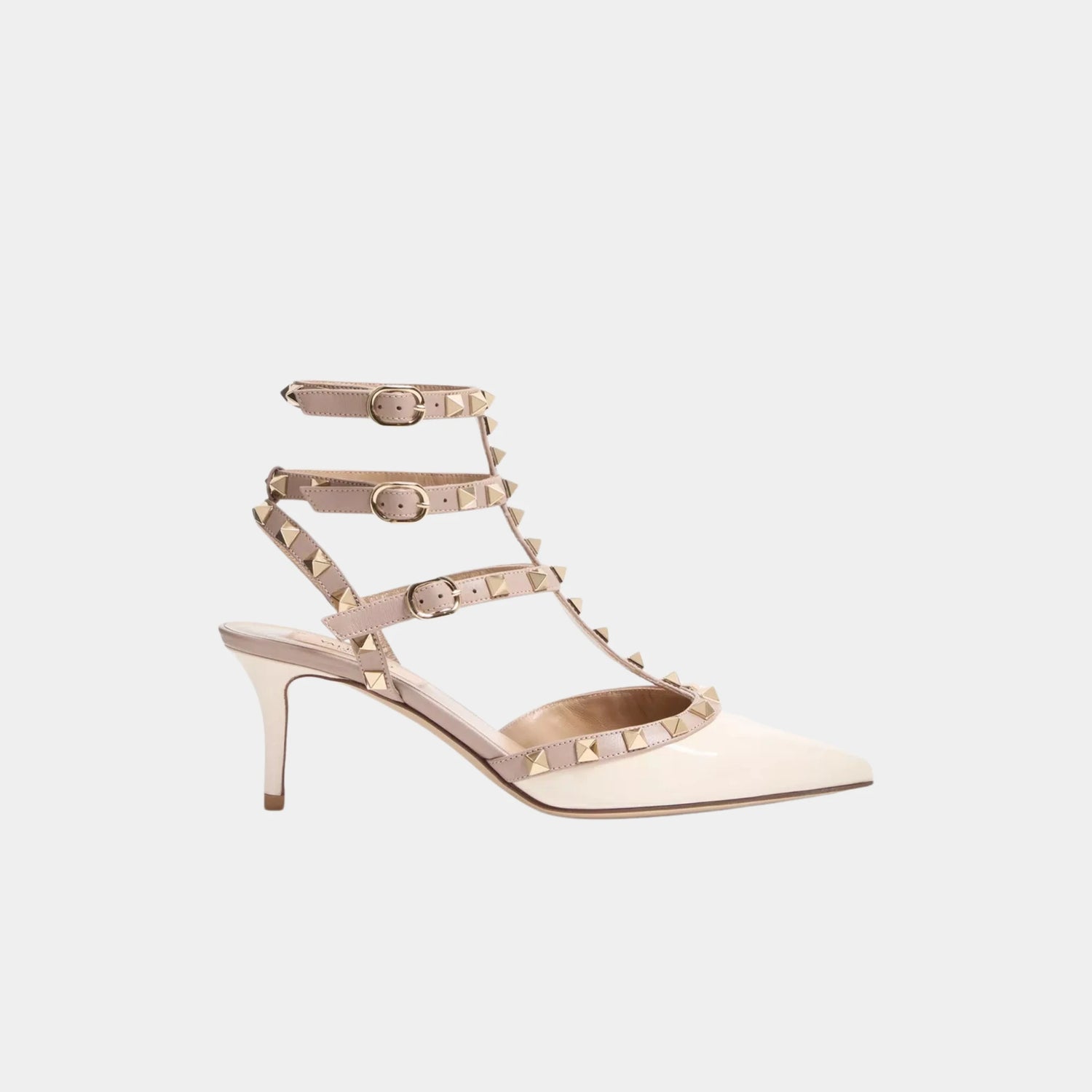 Valentino Rockstud Caged Pump, 65mm, Ivory, Side