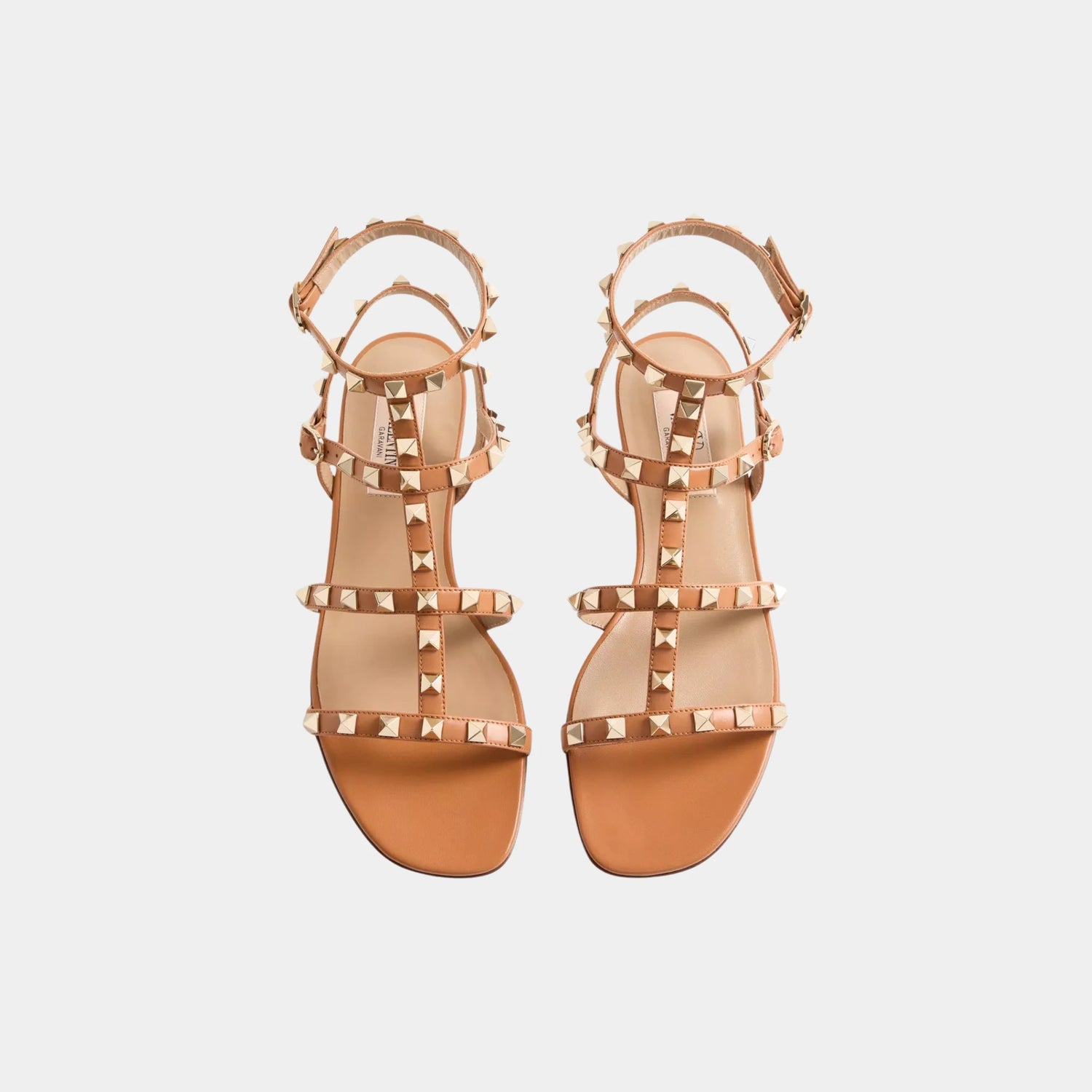 Valentino Rockstud Flat Calfskin Sandal With Straps, Almond, Top