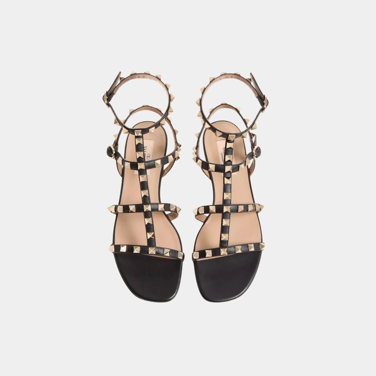 Valentino Rockstud Flat Calfskin Sandal With Straps, Black, Top