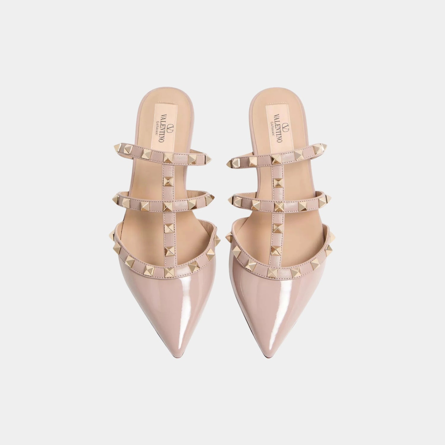 Valentino Rockstud Patent Leather Mule, Poudre, Top