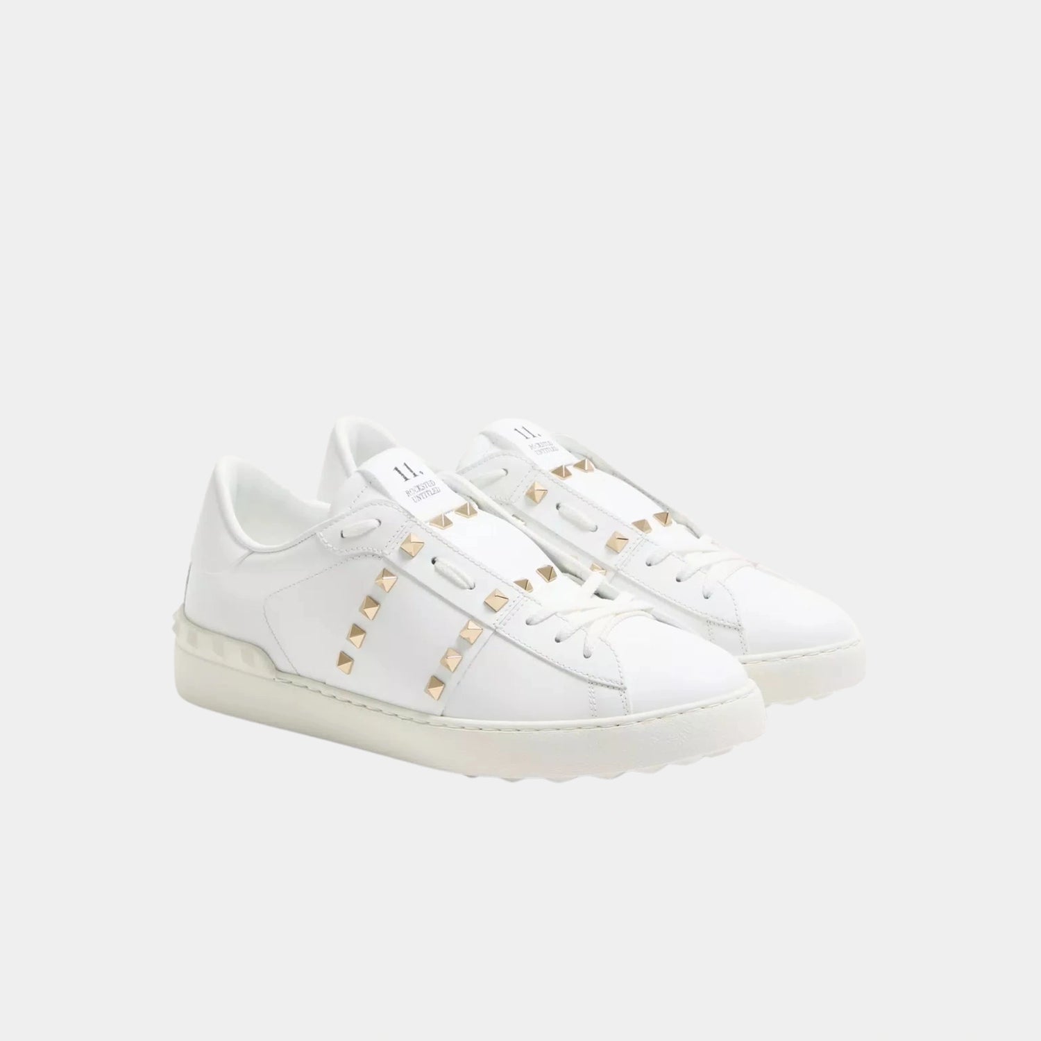 Valentino Calfskin Rockstud Untitled Sneaker, White, Front