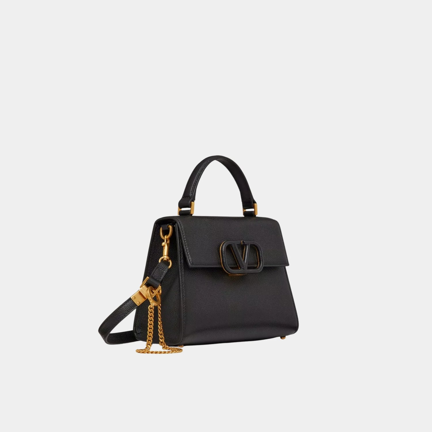 Valentino Small Vsling Grainy Calfskin Handbag, Black, Side