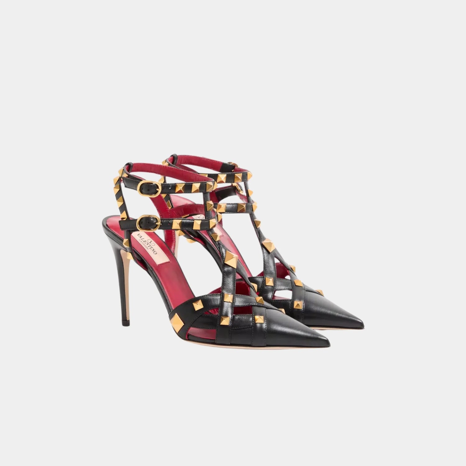 Valentino Studdy Kidskin Pumps, 100mm, Black, Front