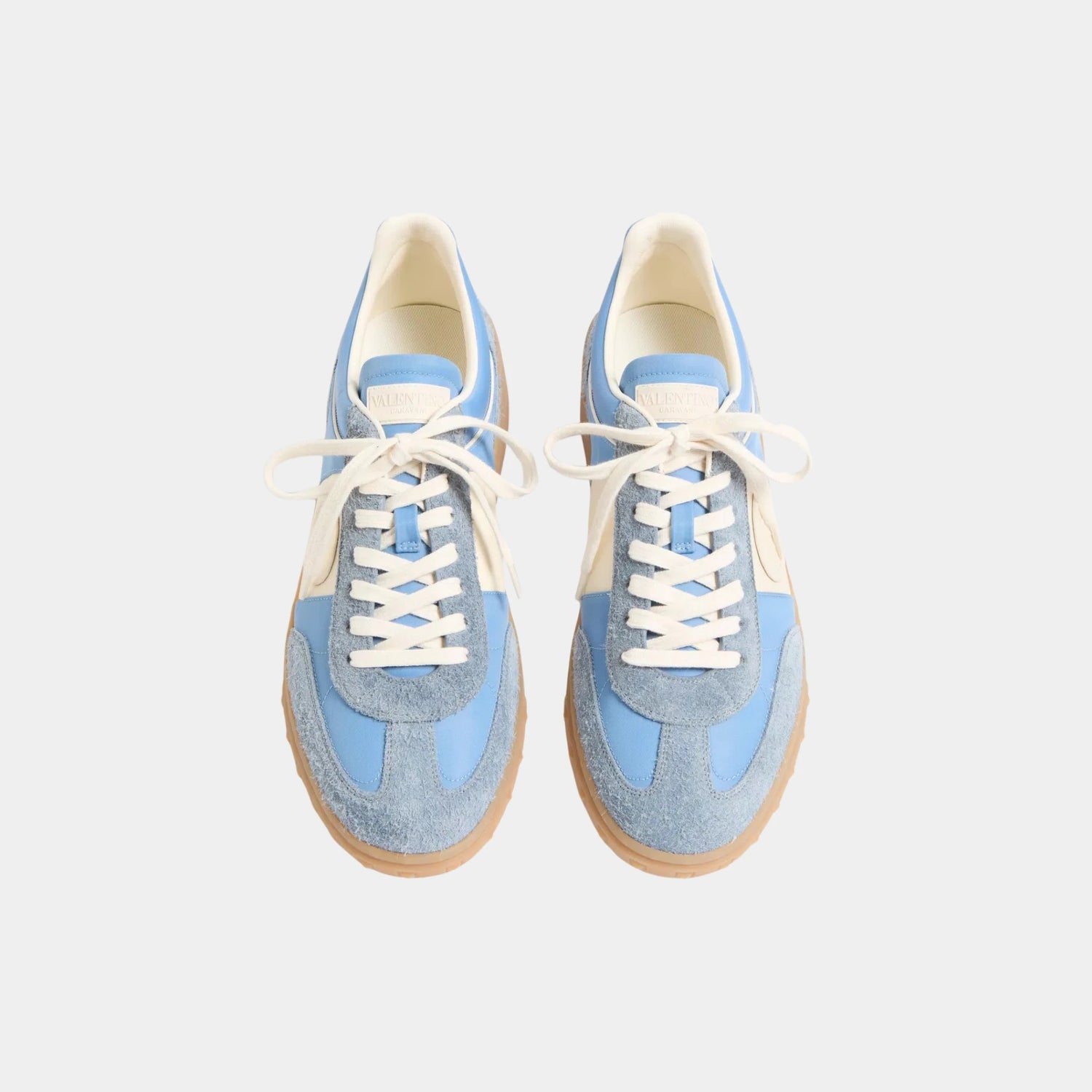 Valentino Upvillage Sneaker in Crust Leather and Nylon, Azure, Ivory, Top