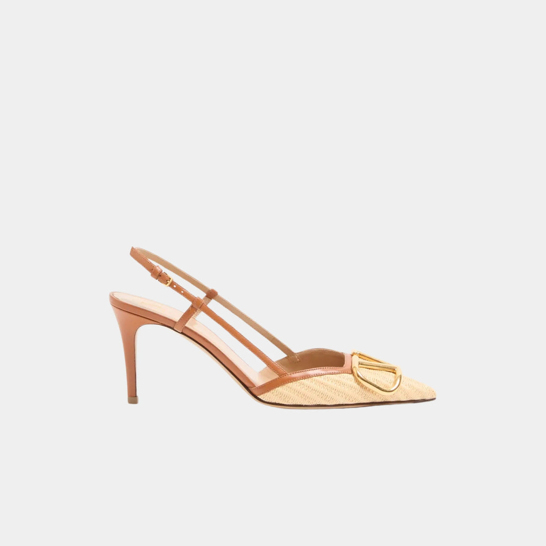 Valentino VLogo Signature Raffia Slingback Pumps, 80mm, Beige, Side