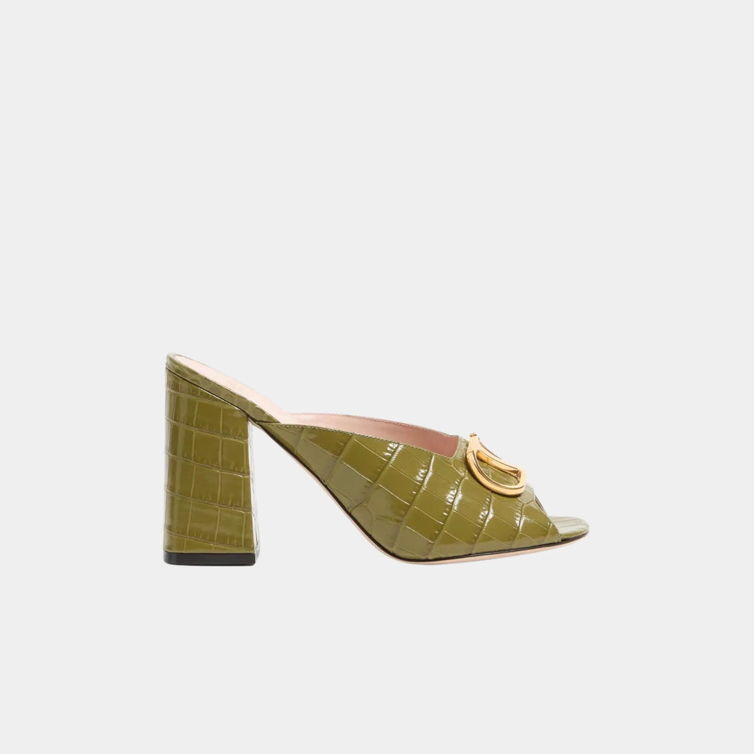 Valentino VLogo Signature Slide Sandal In Printed Calfskin, 95mm, Green, Side