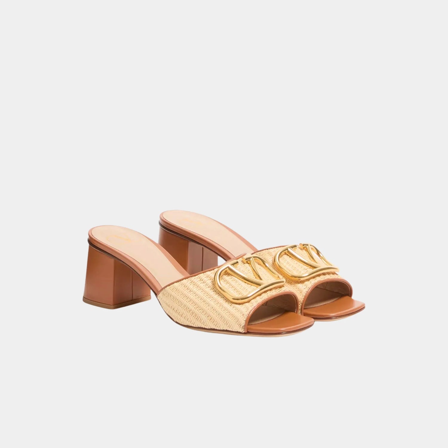 Valentino VLogo Signature Slide Sandal in Raffia, Beige, Front