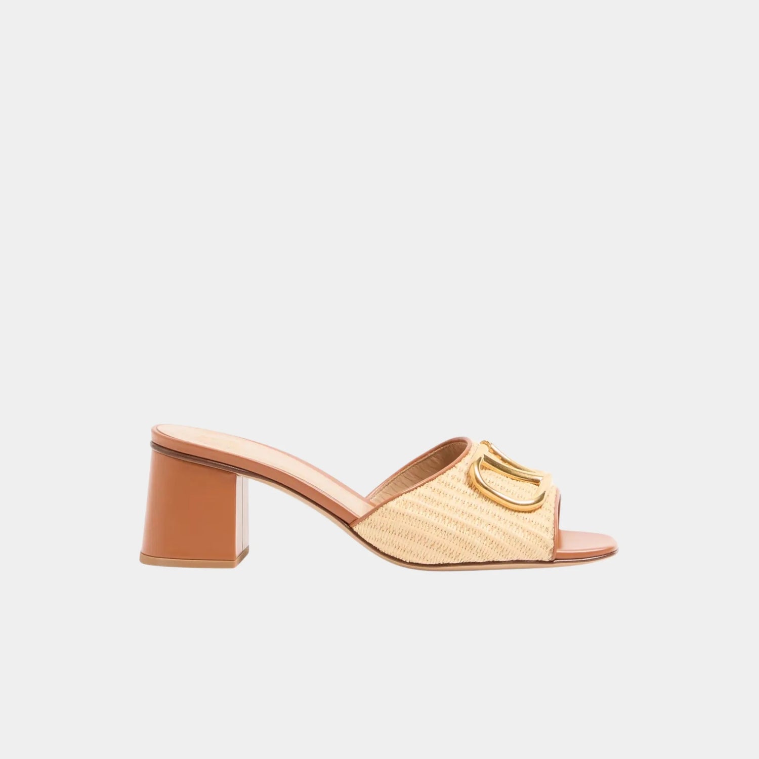 Valentino VLogo Signature Slide Sandal in Raffia, Beige, Side