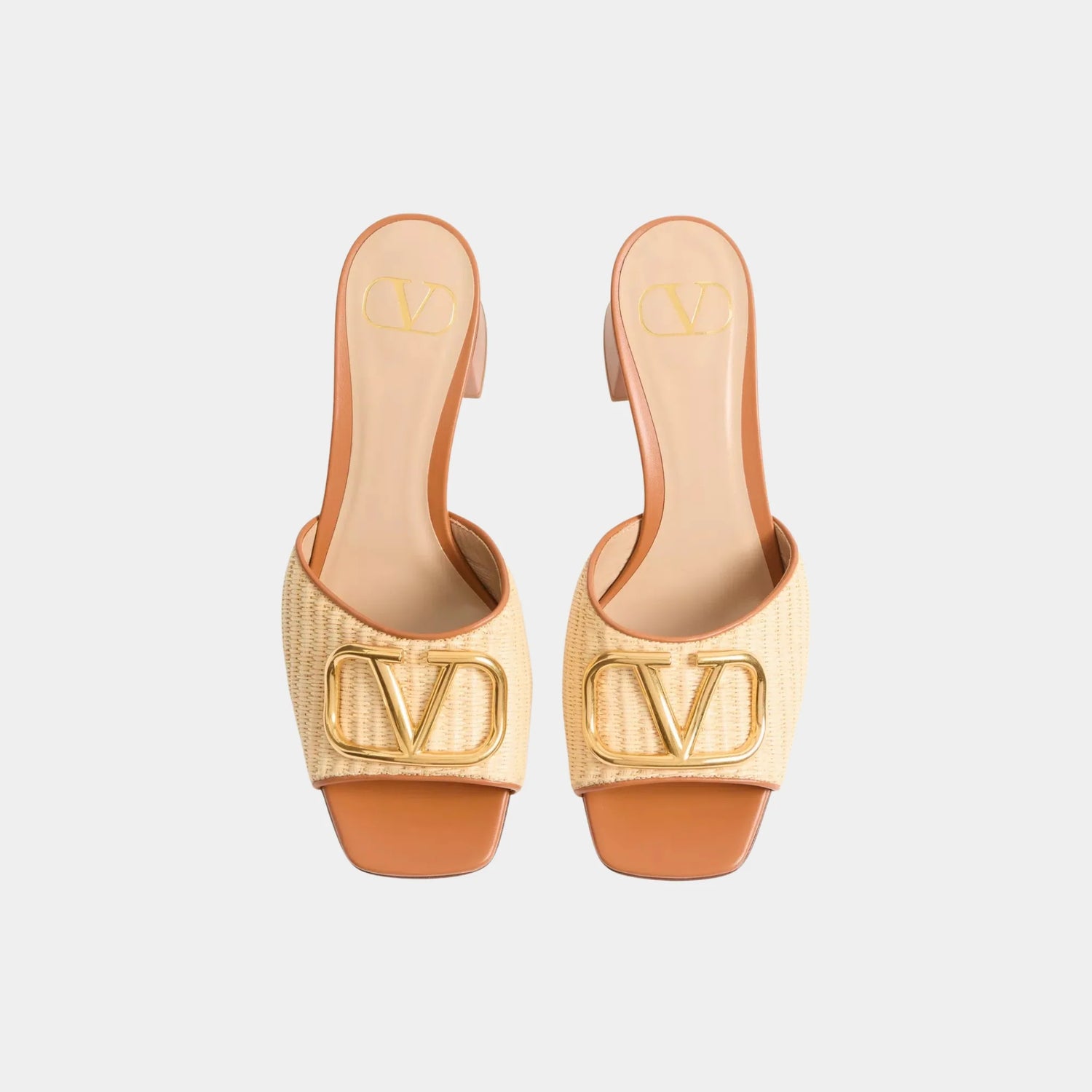 Valentino VLogo Signature Slide Sandal in Raffia, Beige, Top