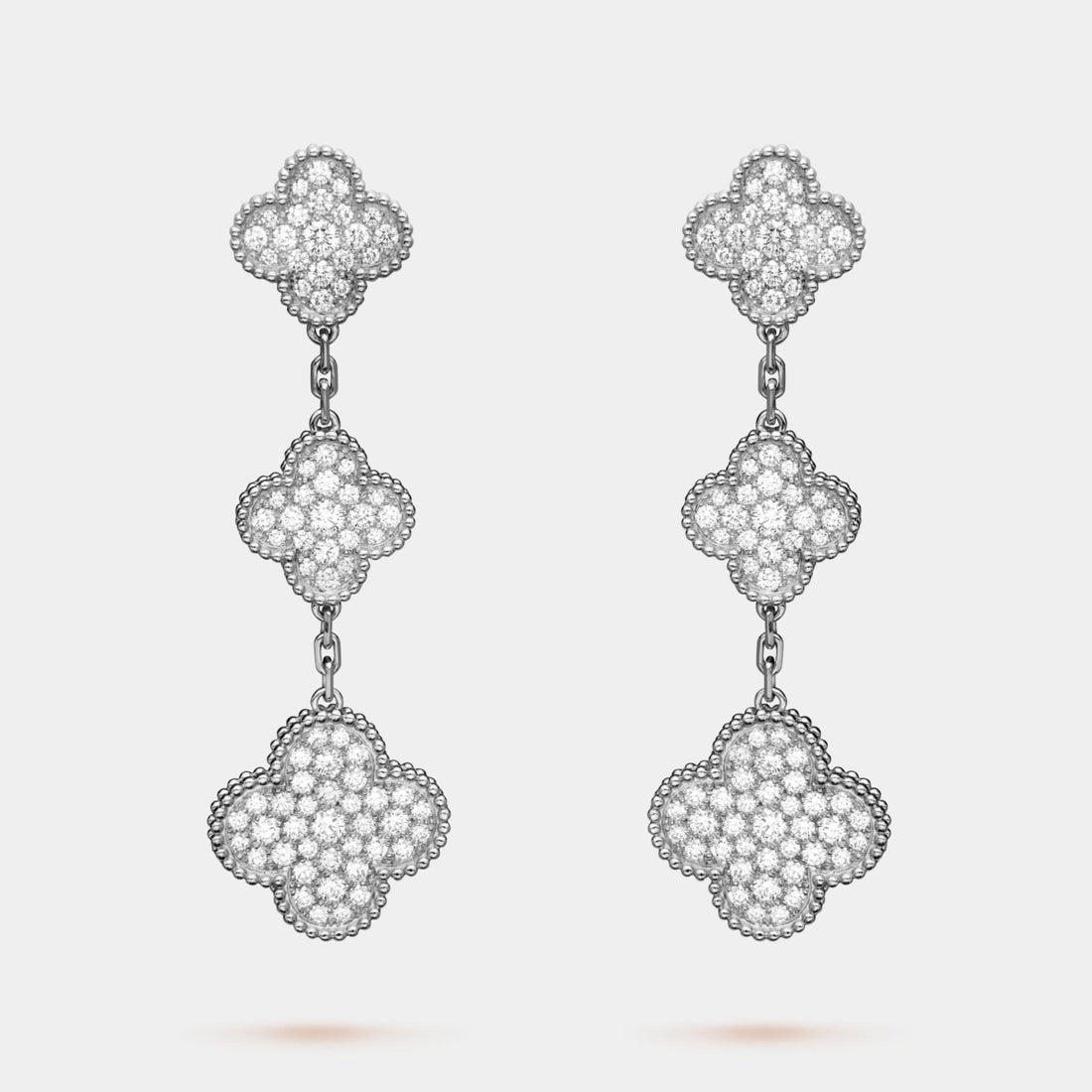 Van Cleef &amp; Arpels Magic Alhambra Earrings 3 Motifs White Gold Diamond,Front