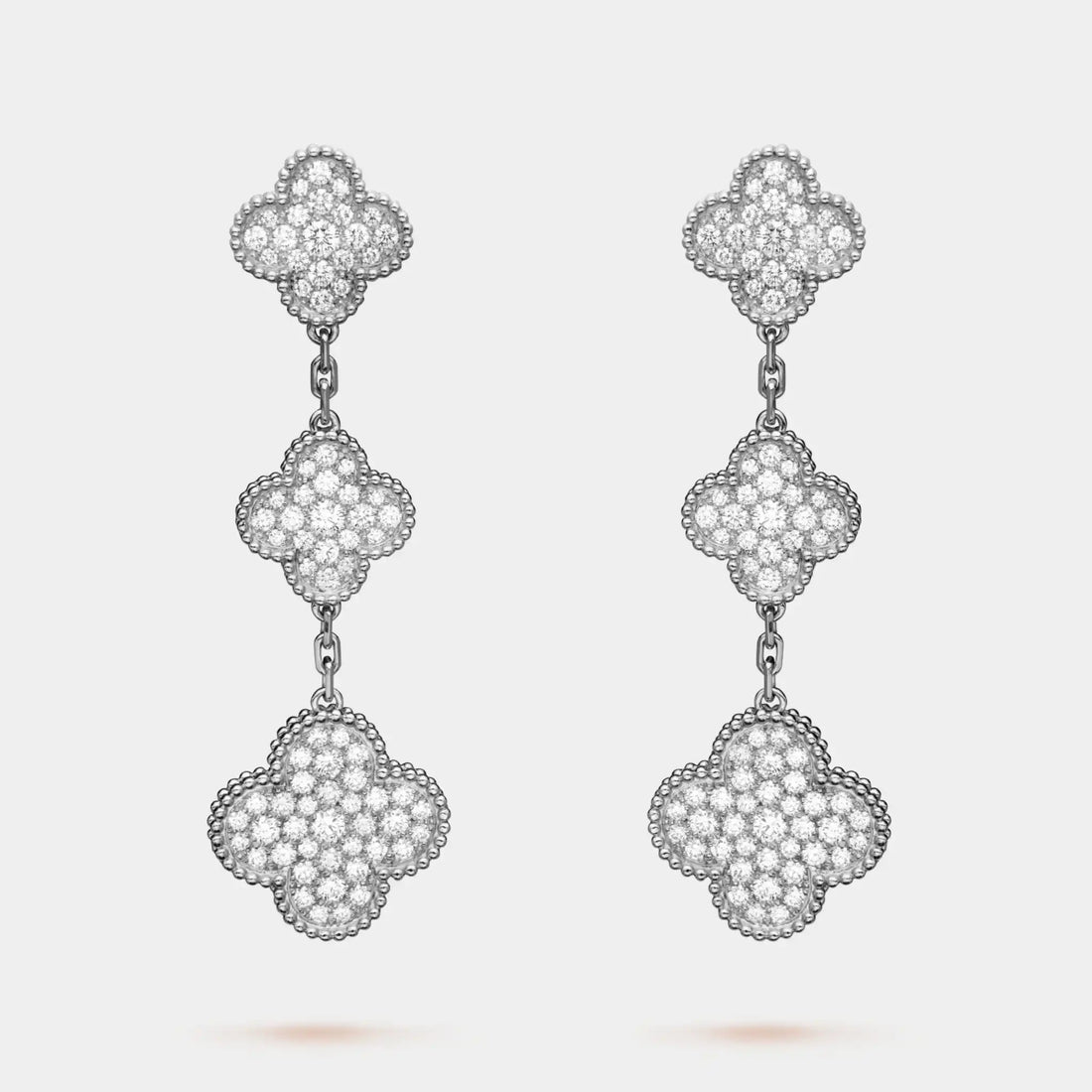 Van Cleef & Arpels Magic Alhambra Earrings 3 Motifs White Gold Diamond,Front