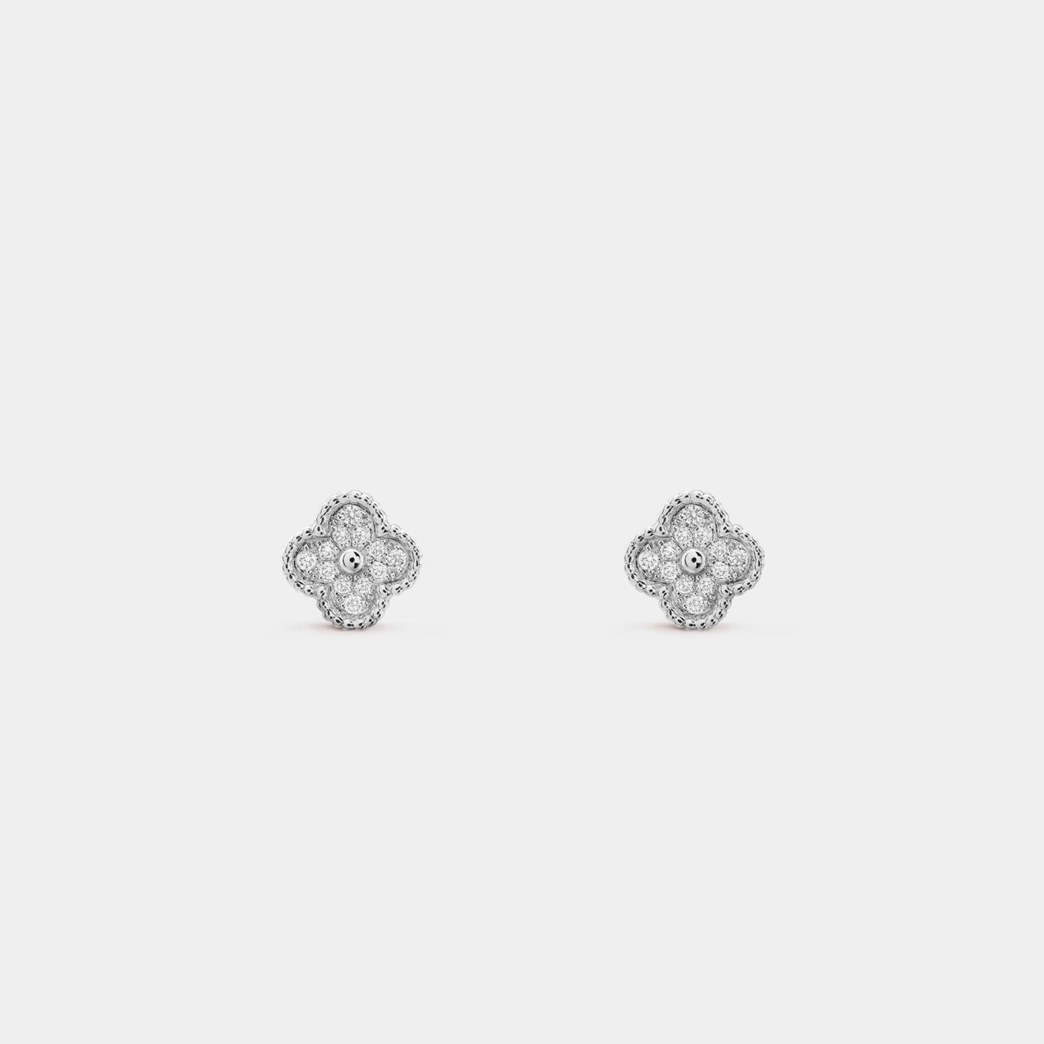 Van Cleef &amp; Arpels Sweet Alhambra Earstuds White Gold Diamond, Front