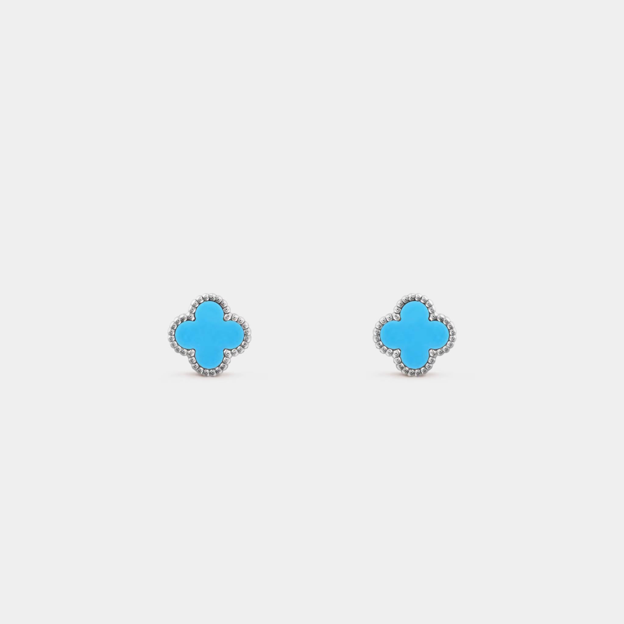 Van Cleef &amp; Arpels Sweet Alhambra Earstuds White Gold Turquoise, Front