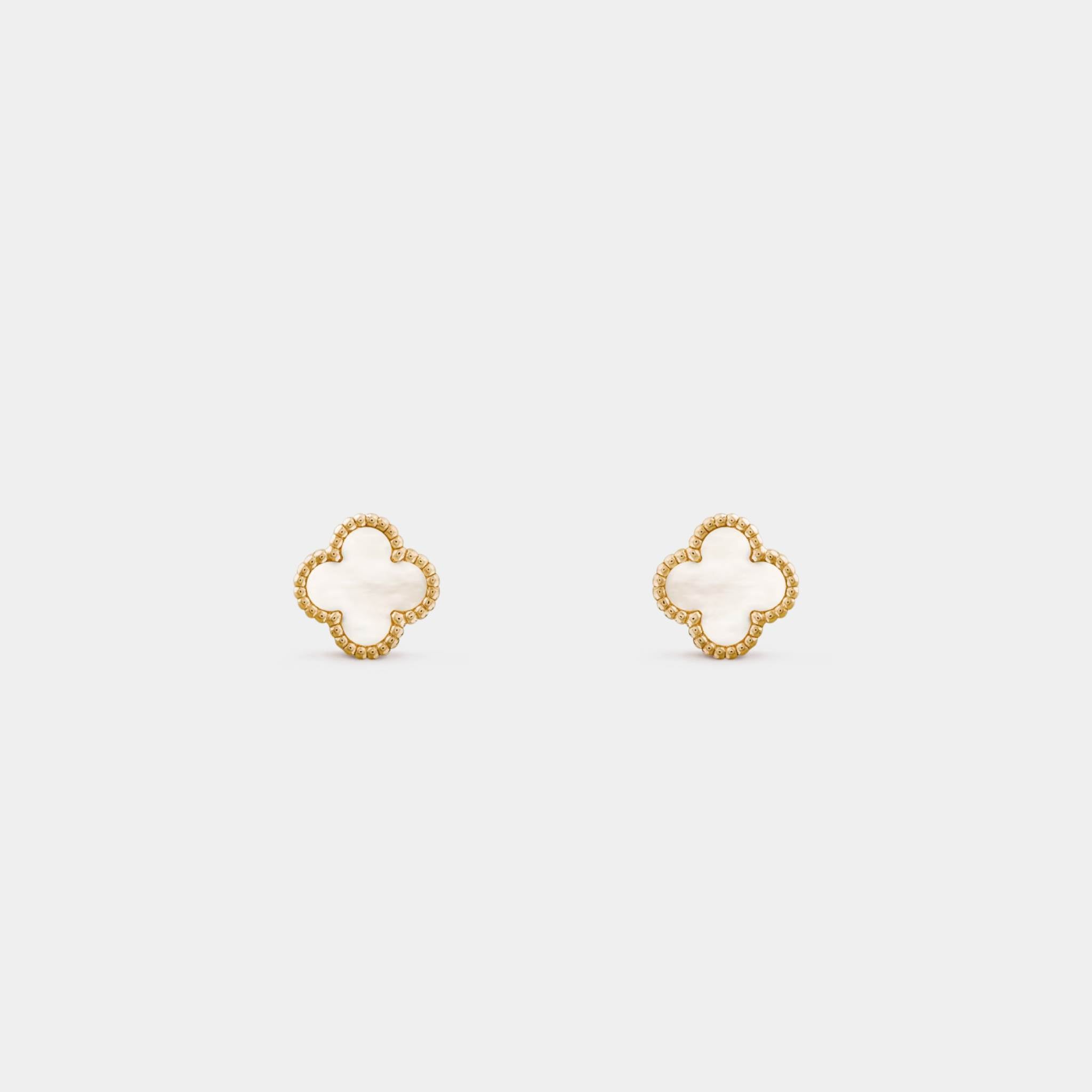 Van Cleef &amp; Arpels Sweet Alhambra Earstuds Yellow Gold Mother Of Pearl, Front