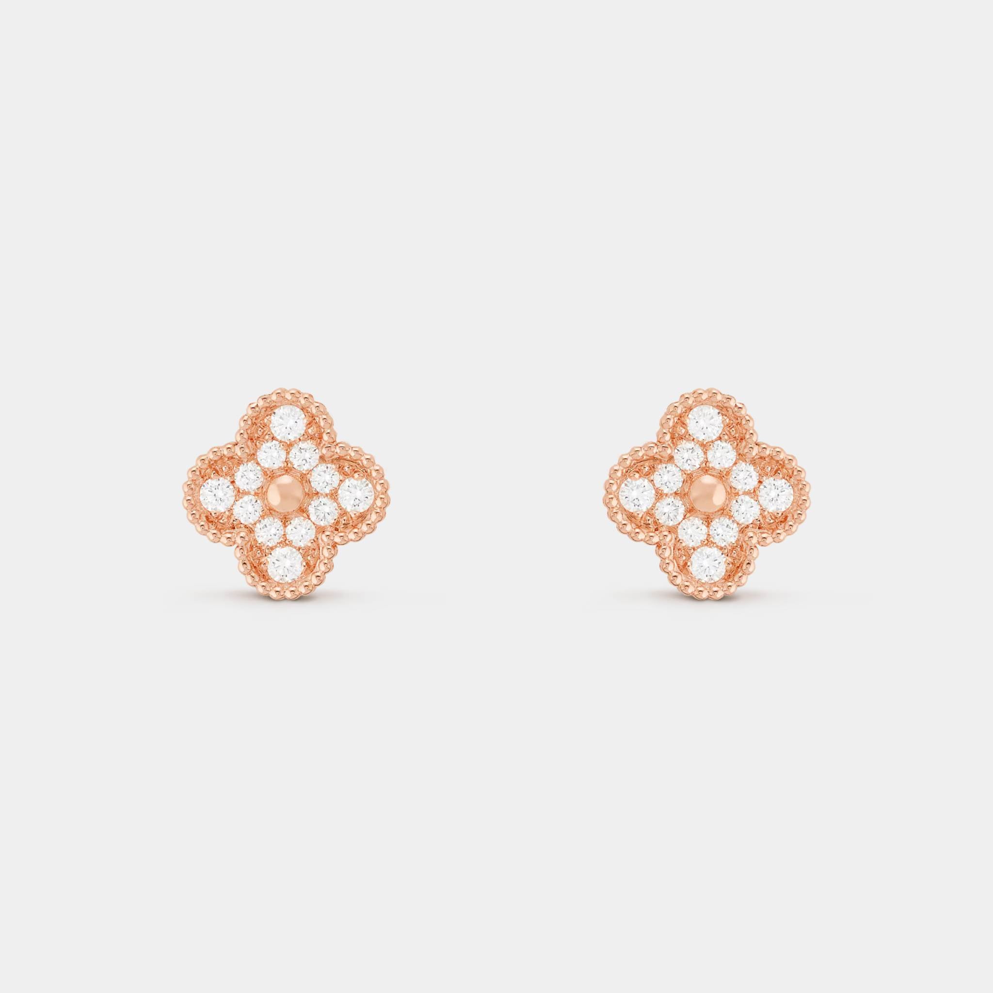 Van Cleef &amp; Arpels Vintage Alhambra Earrings Rose Gold Diamond, Front