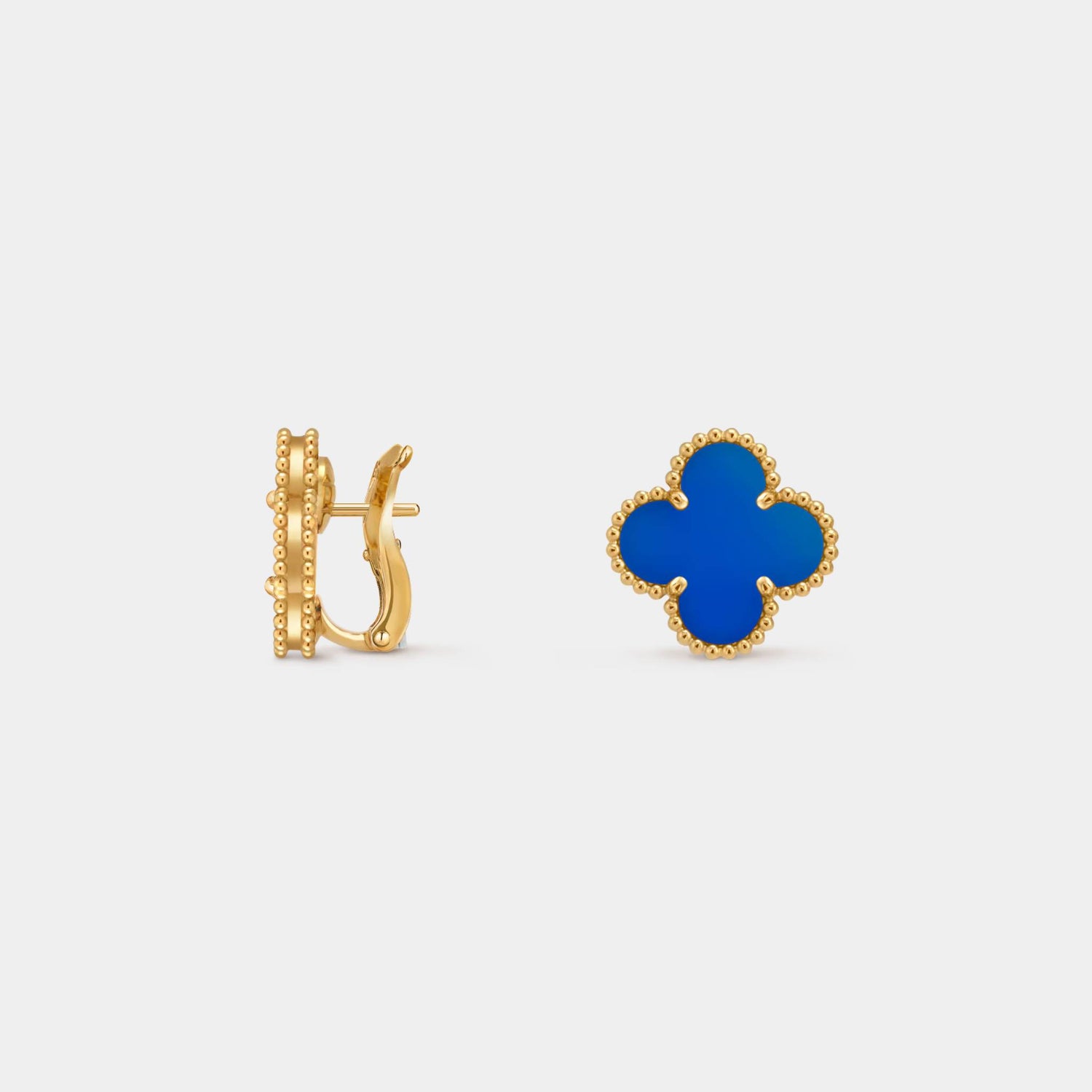 Van Cleef &amp; Arpels Vintage Alhambra Earrings Gold Agate, Front And Side