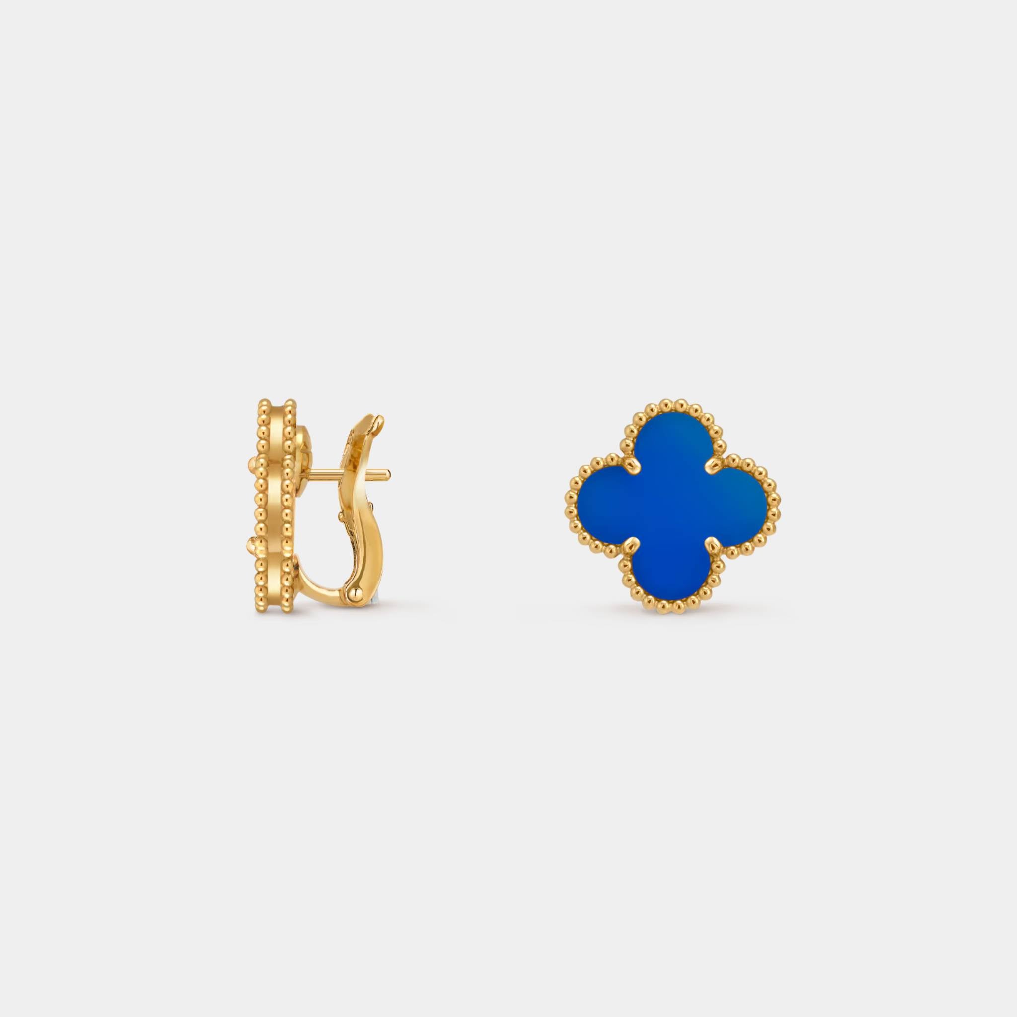 Van Cleef &amp; Arpels Vintage Alhambra Earrings Gold Agate, Front And Side
