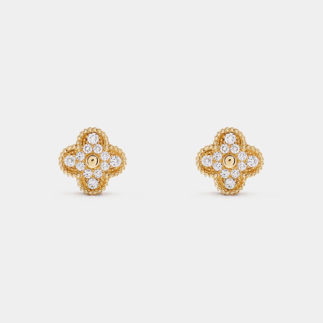 Van Cleef & Arpels Vintage Alhambra Earrings Yellow Gold Diamond, Front