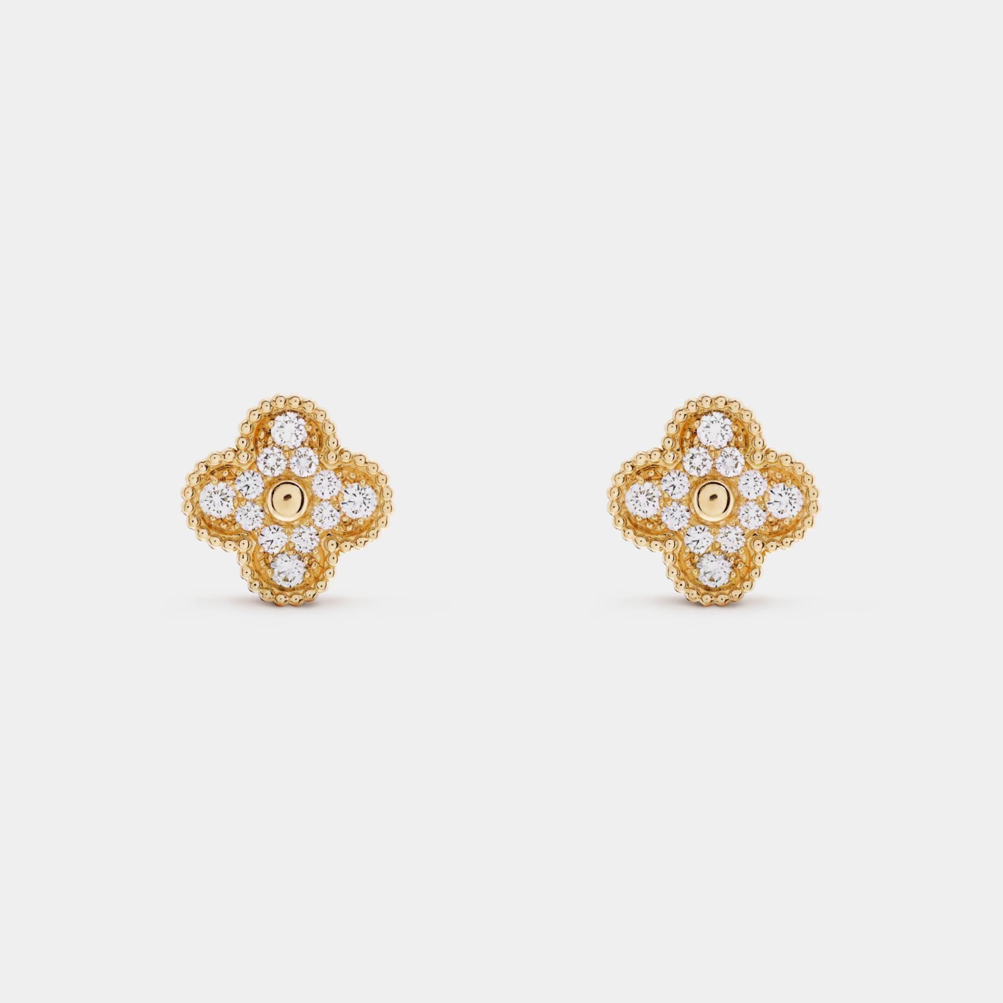 Van Cleef &amp; Arpels Vintage Alhambra Earrings Yellow Gold Diamond, Front