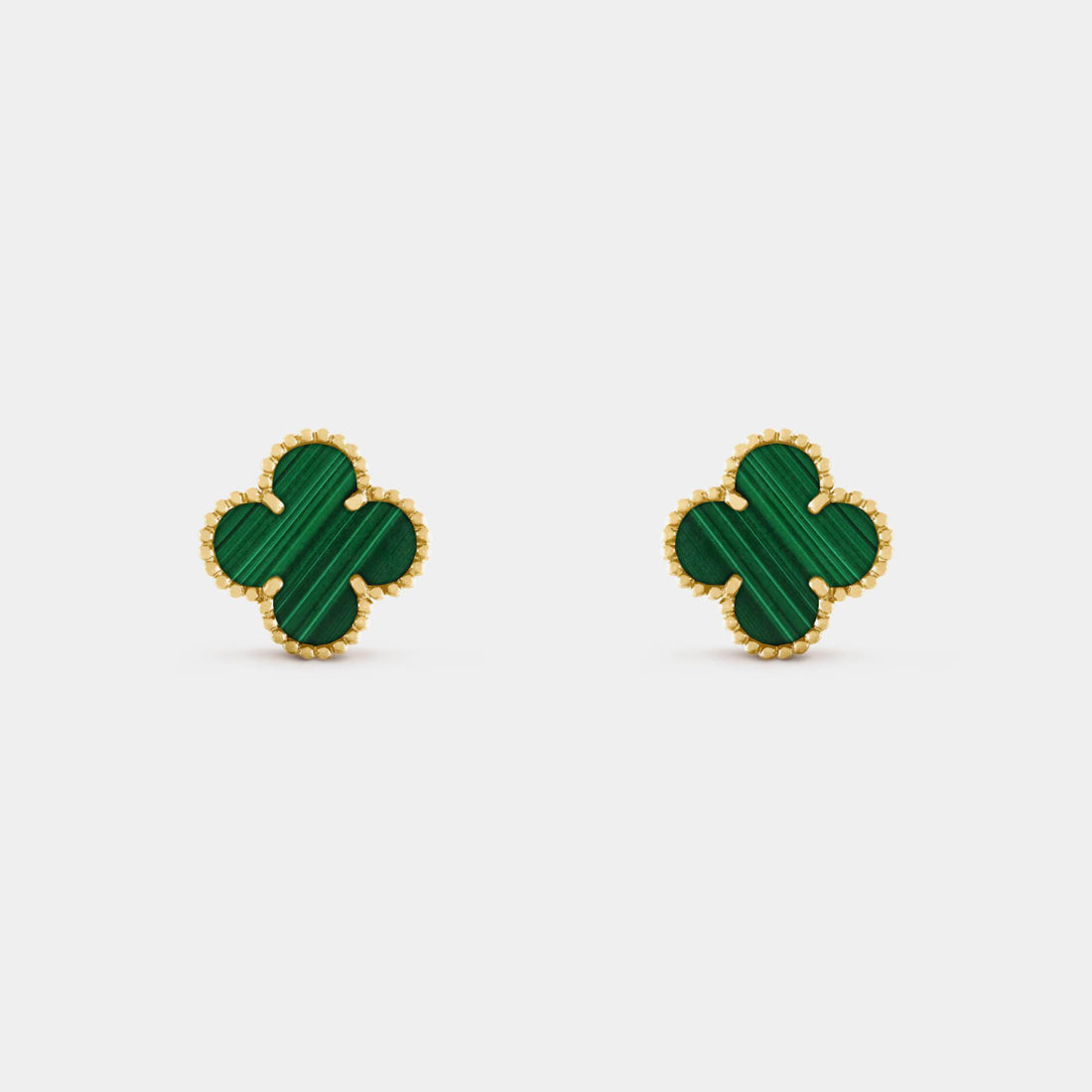 Van Cleef & Arpels Vintage Alhambra Earrings Yellow Gold Malachite, Front