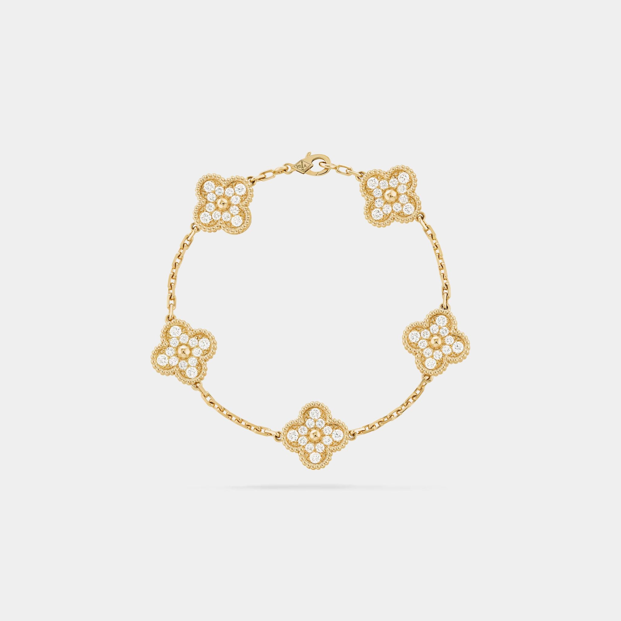 Van Cleef &amp; Arpels Alhambra Gold Motifs Bracelet Diamond, Frontview , Linked