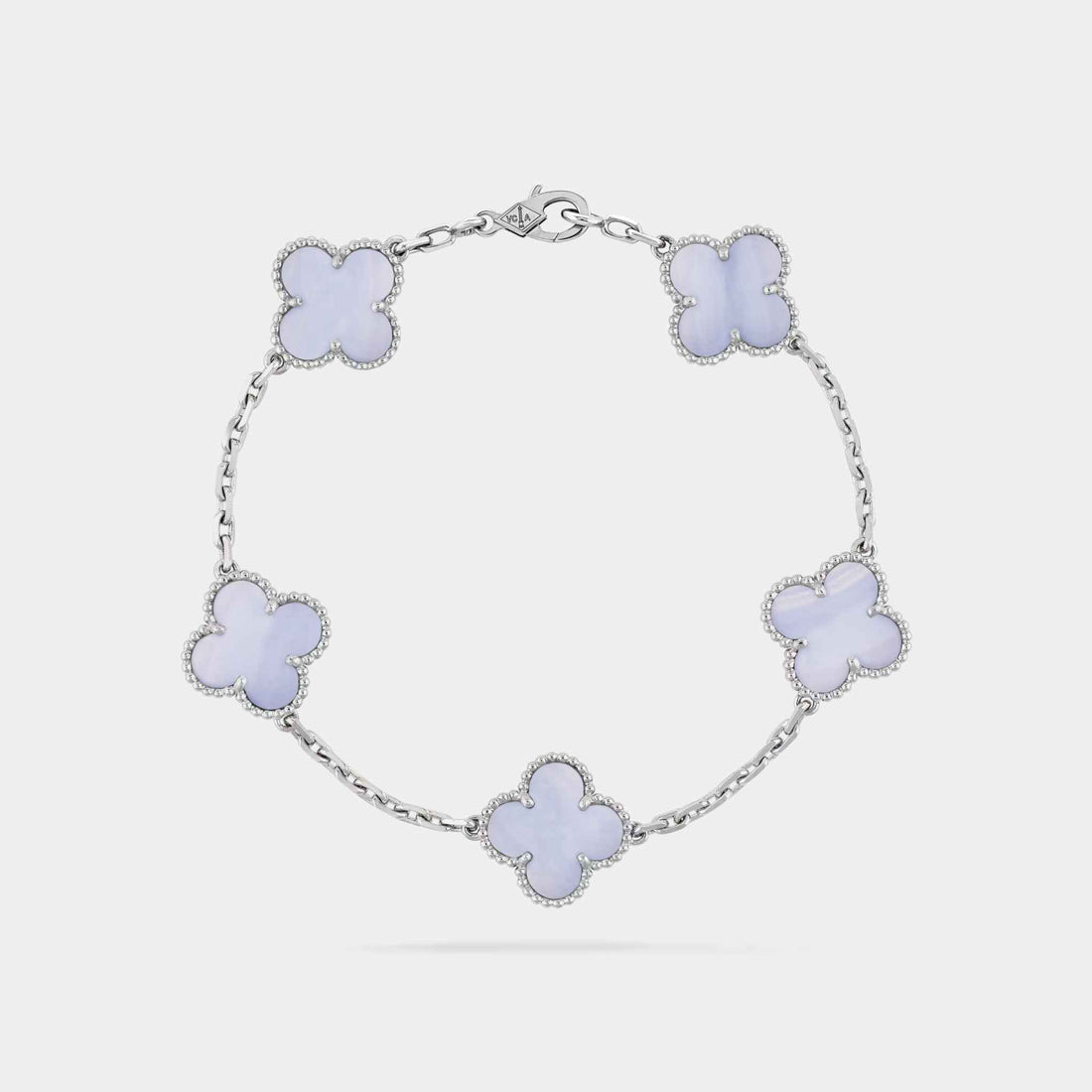 Van Cleef &amp; Arpels Alhambra White Gold Motifs Bracelet Chalcedony, Front View, Linked
