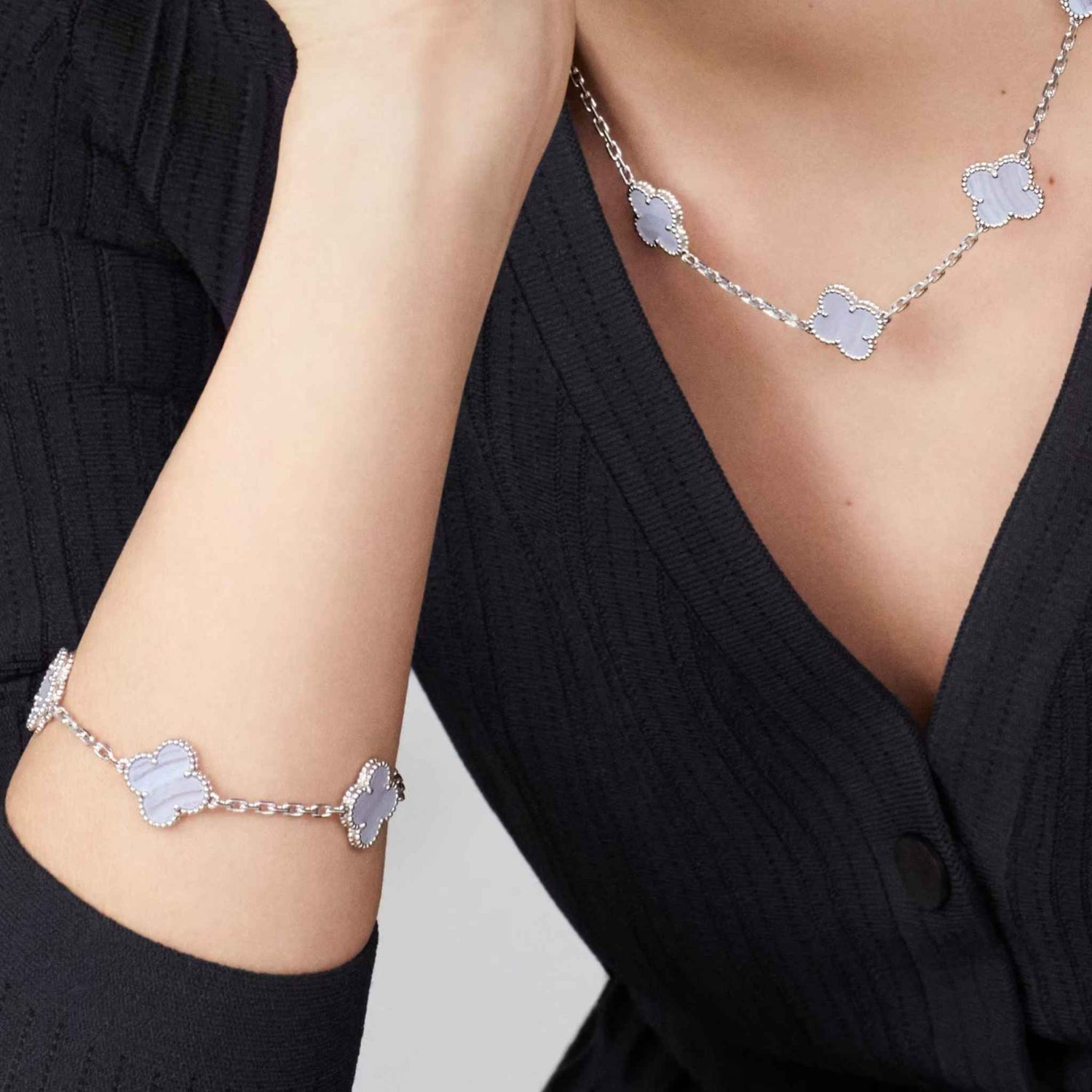 Van Cleef Arpels Alhambra White Gold Motifs Bracelet Chalcedony
