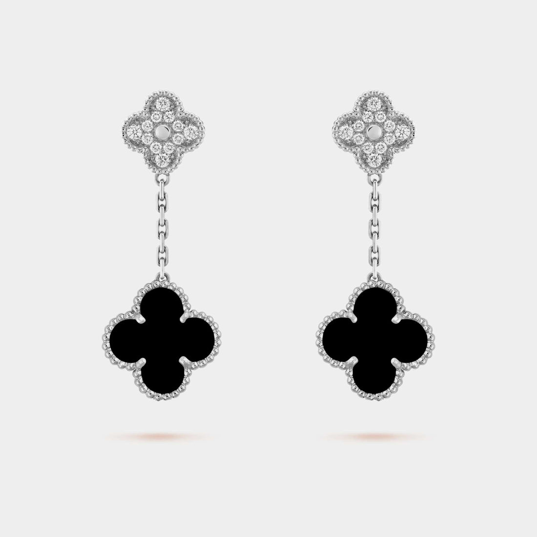 Van Cleef &amp; Arpels Magic Alhambra Earrings 2 motifs Gold Diamond Onyx, Front