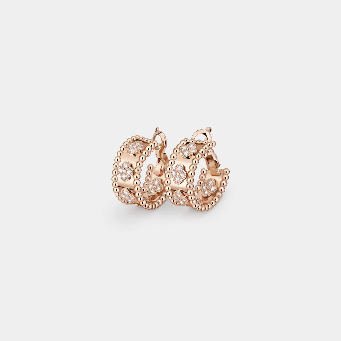 Van Cleef &amp; Arpels Perlée Clovers Hoop Earrings Rose Gold Diamond, Front