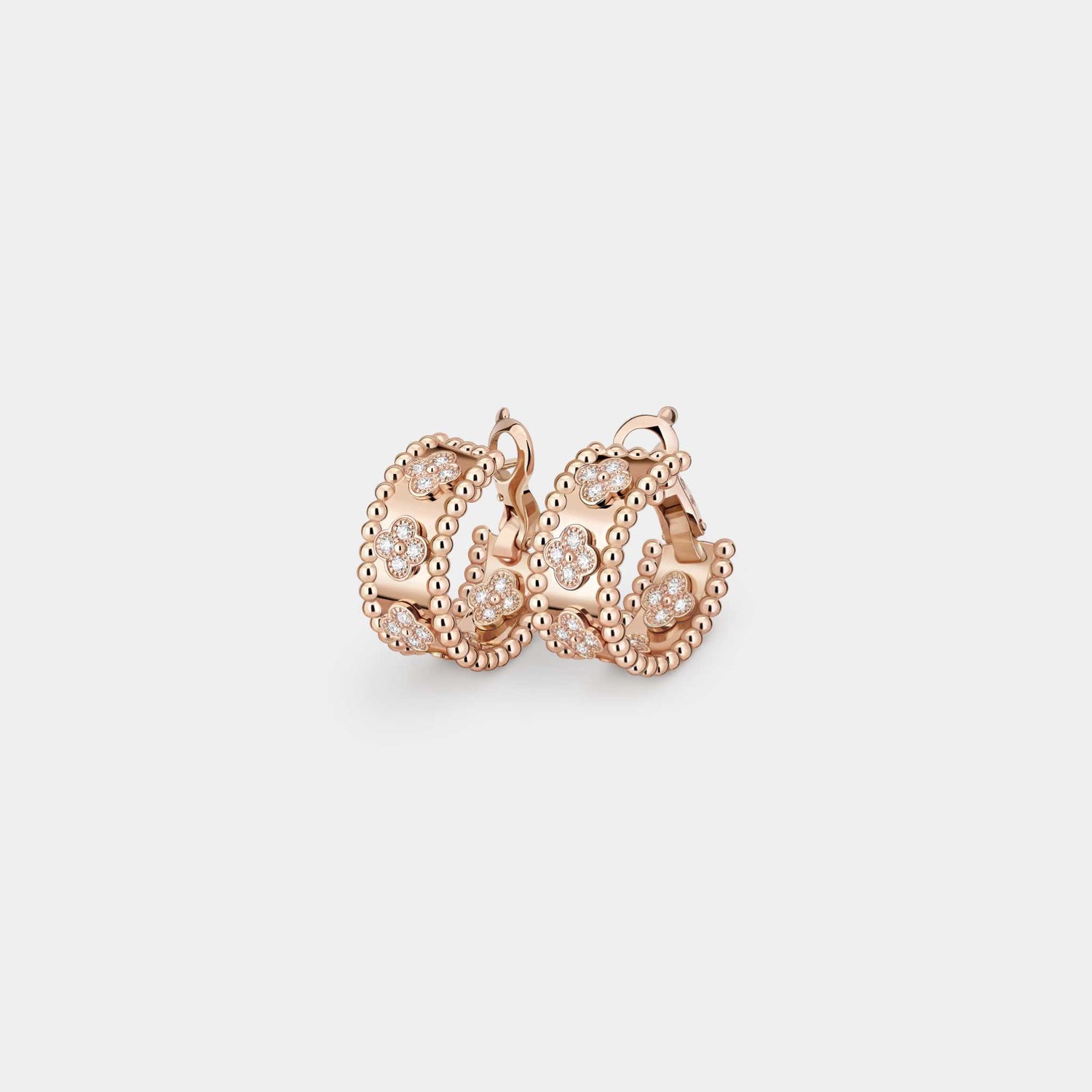 Van Cleef Arpels Perlée Clovers Hoop Earrings Rose Gold Diamond