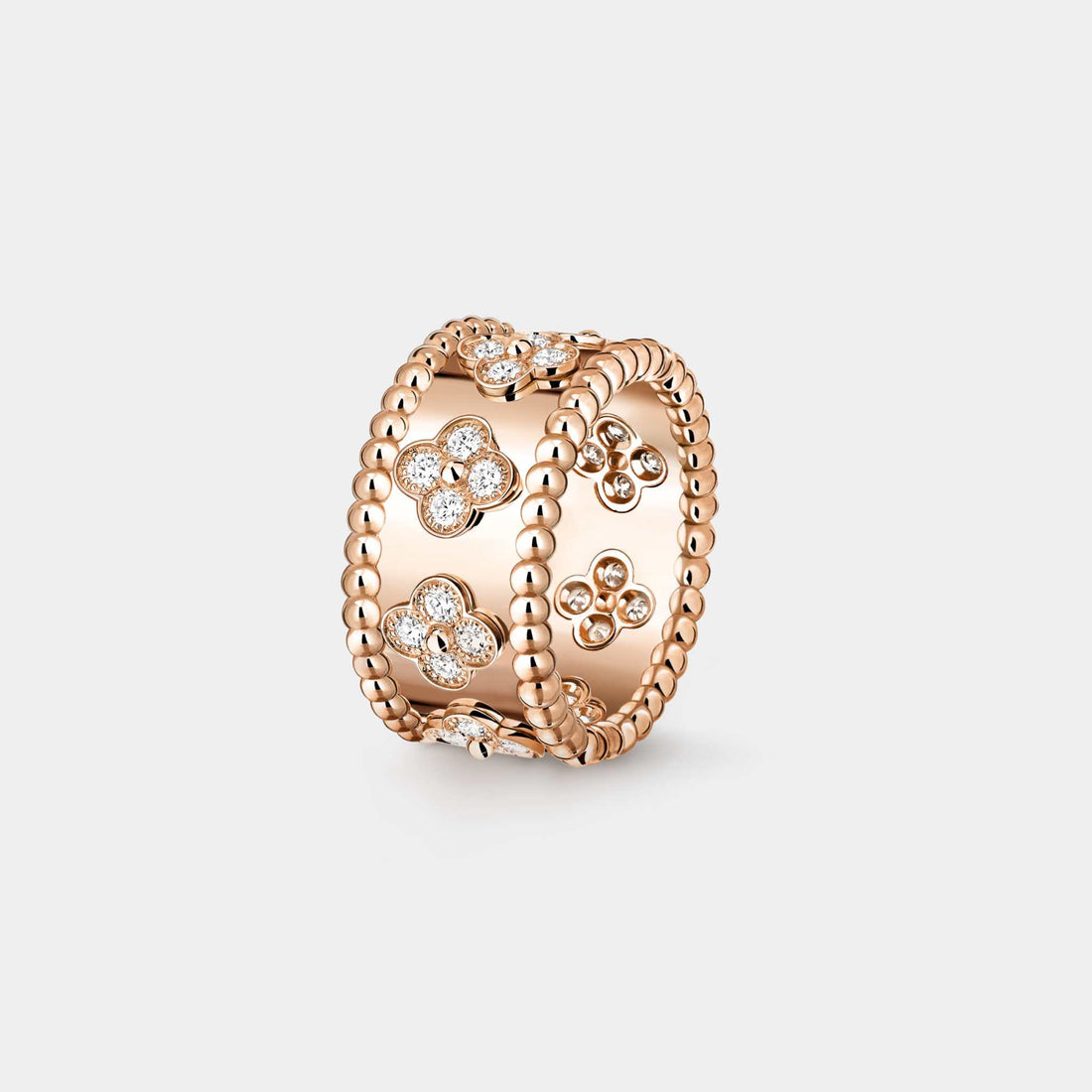 Van Cleef &amp; Arpels Perlée Clovers Ring Medium Model Rose Gold Diamond, Front