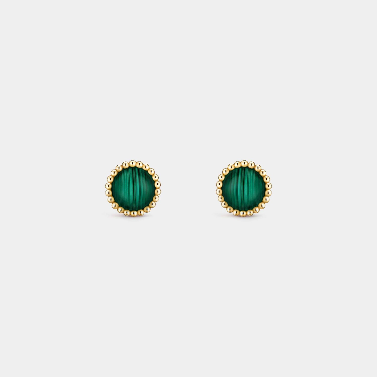 Van Cleef &amp; Arpels Perlée Couleurs Earrings Yellow Gold Malachite, Front