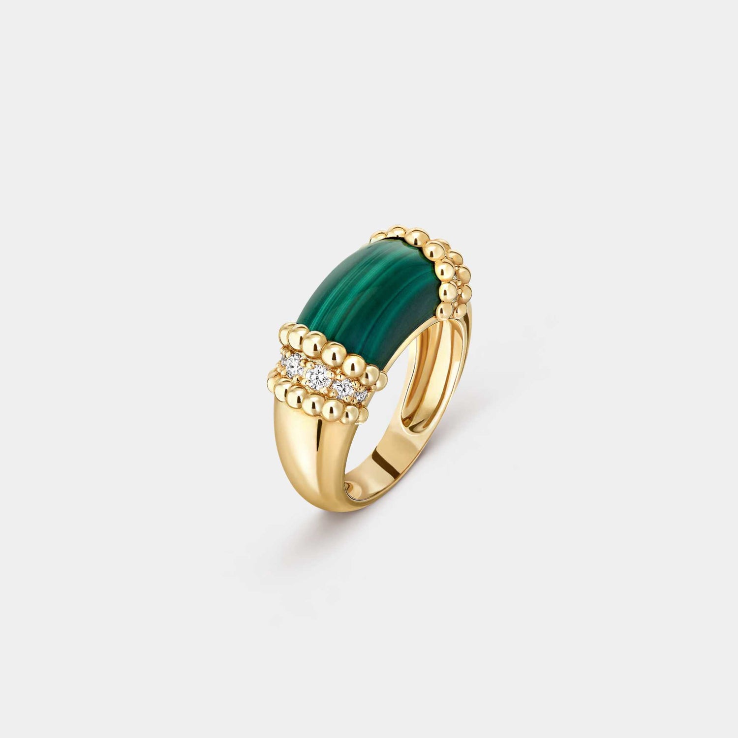 Van Cleef &amp; Arpels Perlée Couleurs Ring Yellow Gold Diamond Malachite, Front