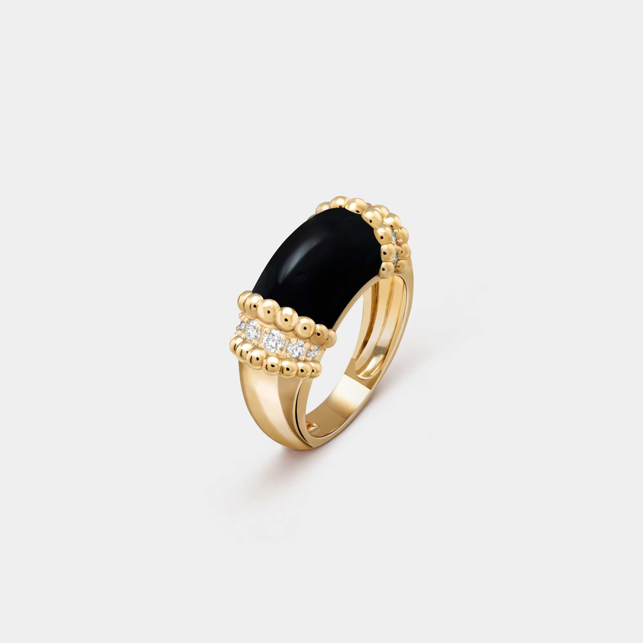 Van Cleef &amp; Arpels Perlée Couleurs Ring Yellow Gold Diamond Onyx, Front