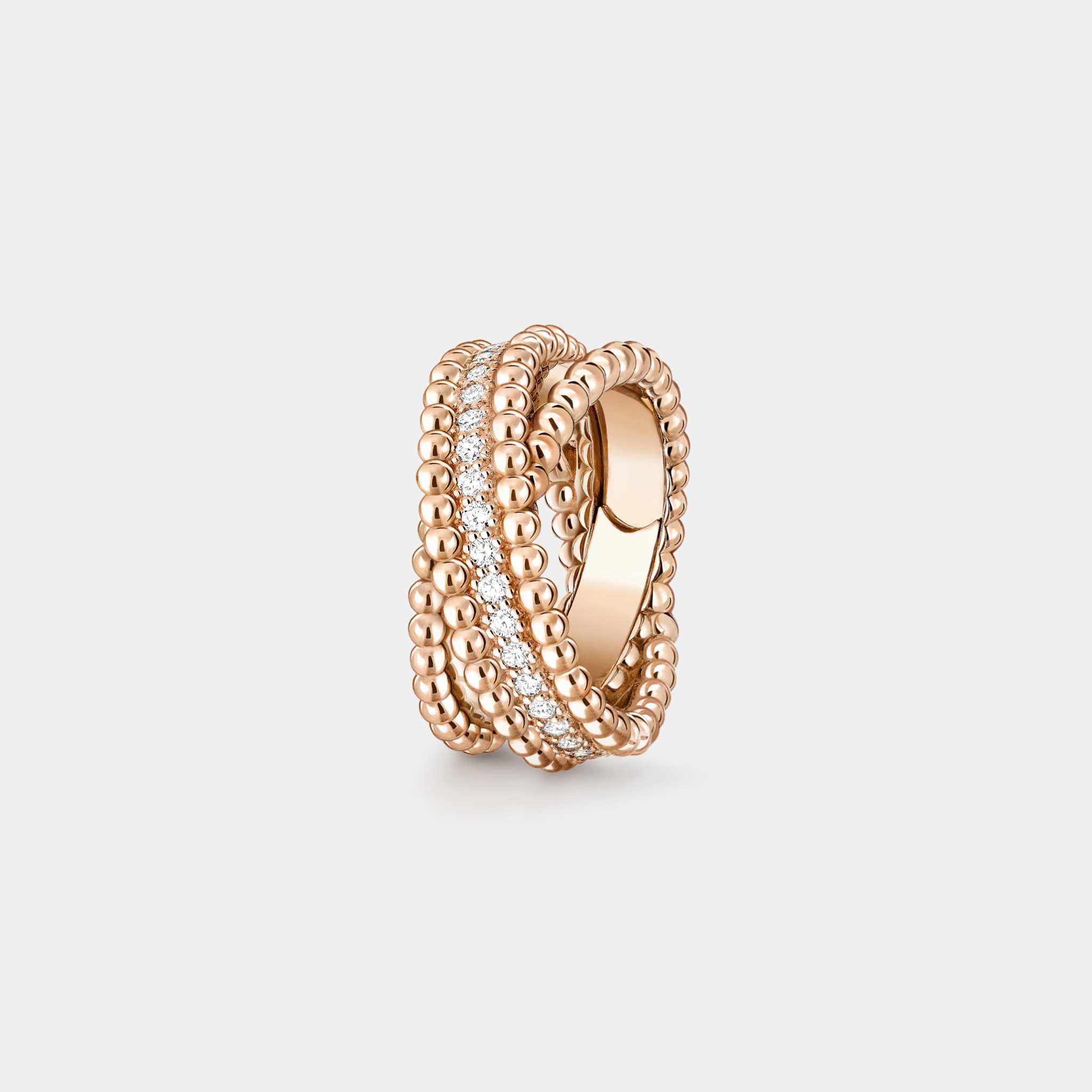 Van Cleef &amp; Arpels Perlée diamonds Duo Ring Rose Gold Diamond, Front