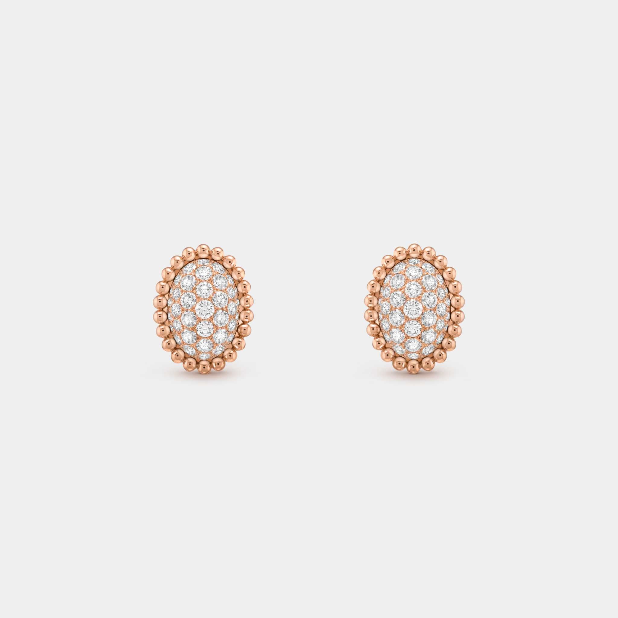 Van Cleef &amp; Arpels Perlée Diamonds Pavé Earrings Rose Gold Diamond, Front