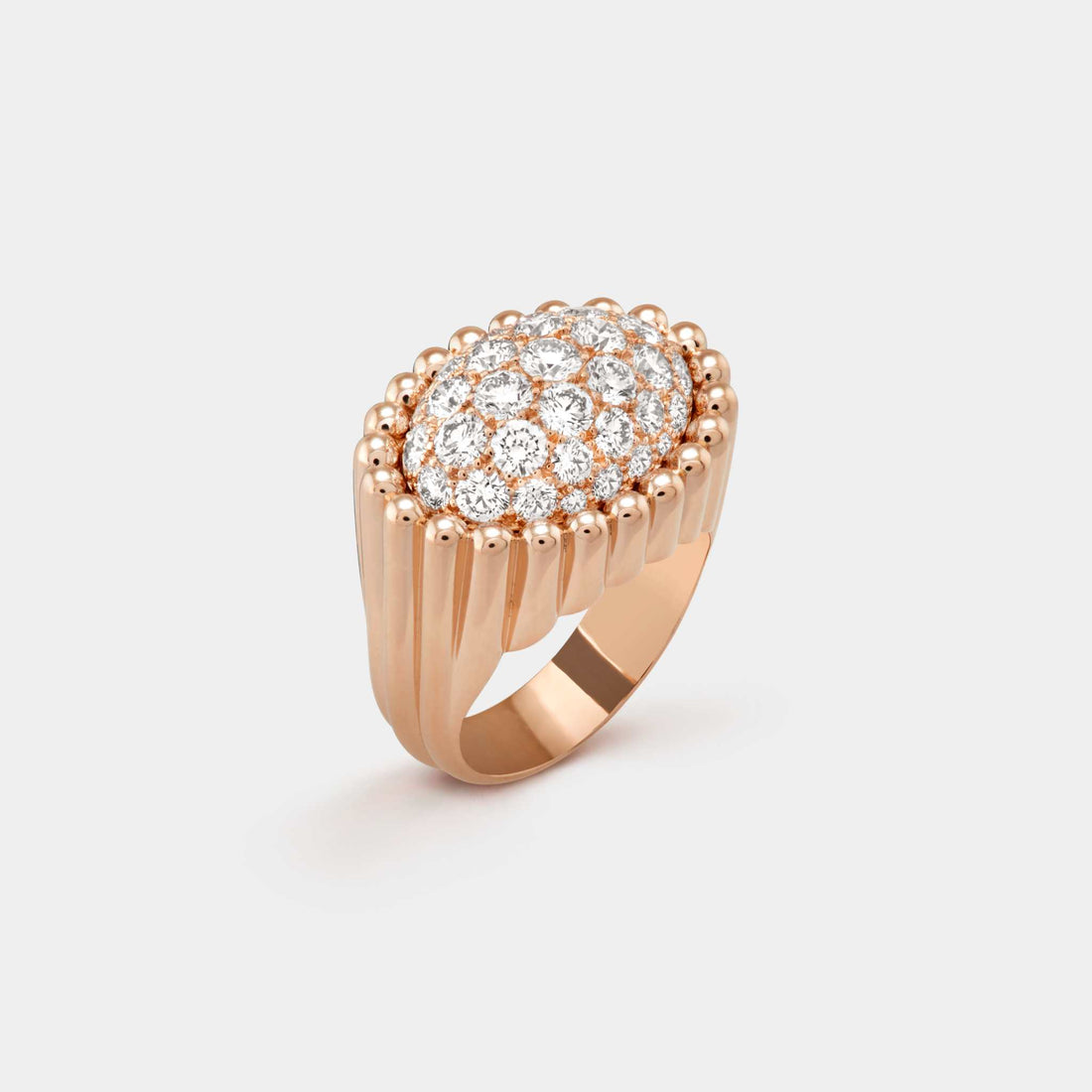 Van Cleef &amp; Arpels Perlée Diamonds Pavé Ring Rose Gold Diamond, Front