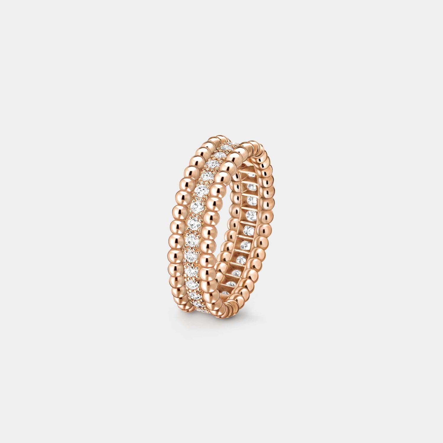 Van Cleef &amp; Arpels Perlée Diamonds Ring 1 Row Rose Gold Diamond, Front