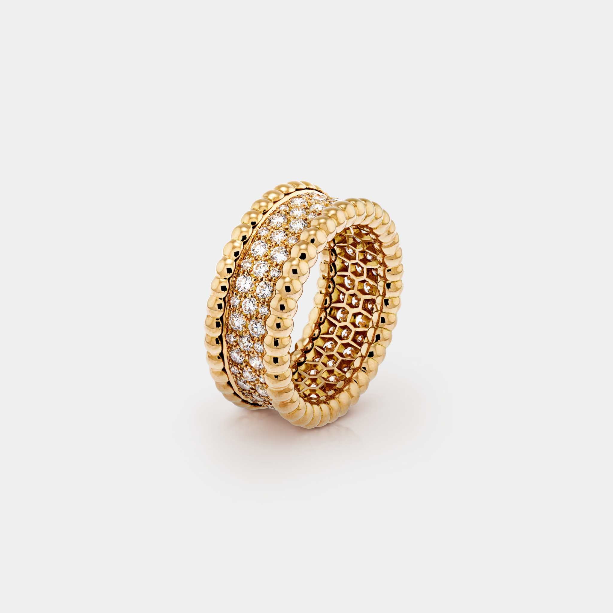 Van Cleef &amp; Arpels Perlée Diamonds Ring 3 Rows Yellow Gold Diamond, Front