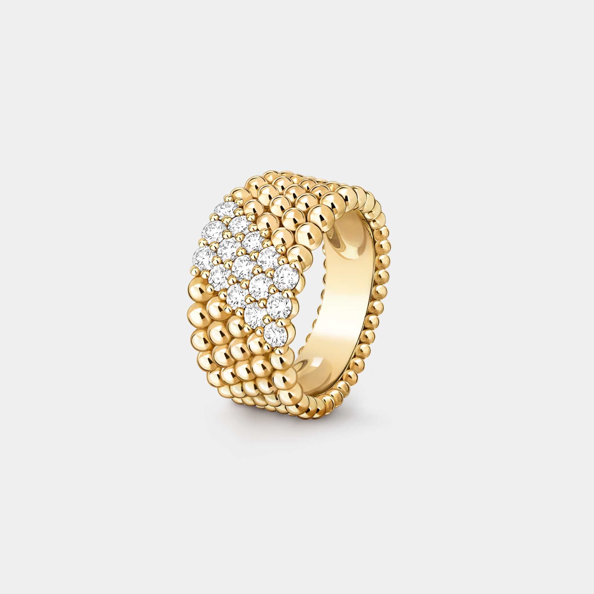 Van Cleef &amp; Arpels Perlée Diamonds Ring 5 Rows Yellow Gold Diamond, Front