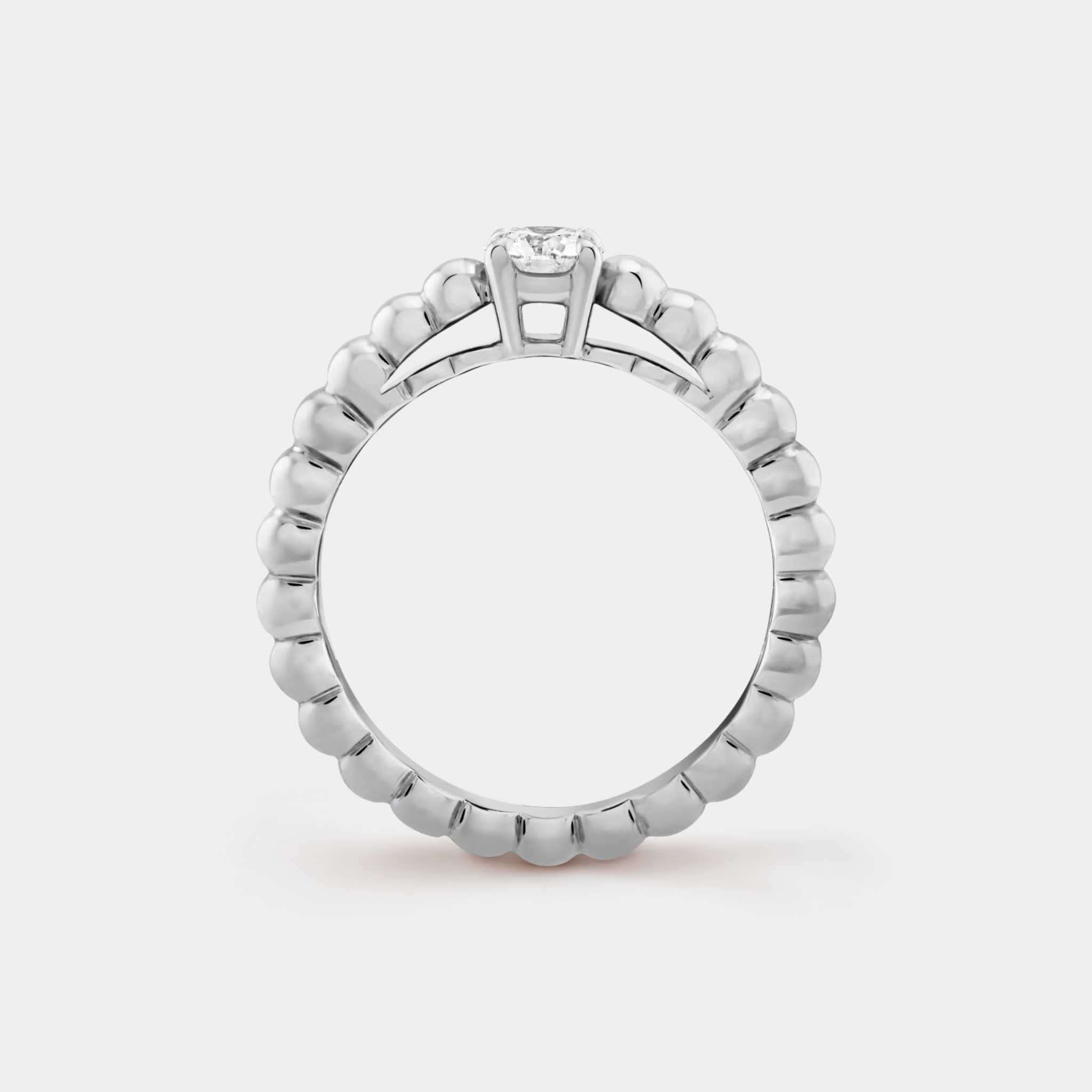 Van Cleef &amp; Arpels Perlée Solitaire White Gold Diamond Ring, Side